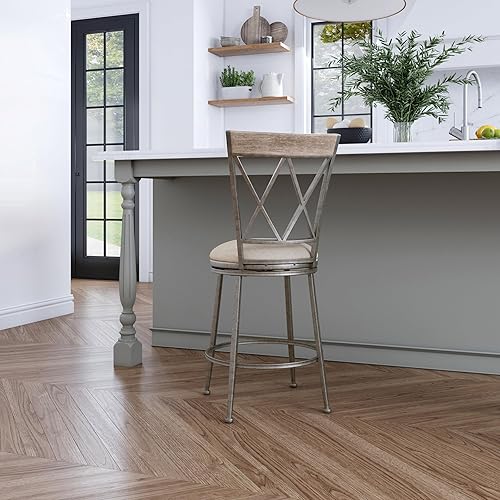 Miniatura 15 de Hillsdale Stewart Taburete giratorio para interiores y exteriores, peltre envejecido