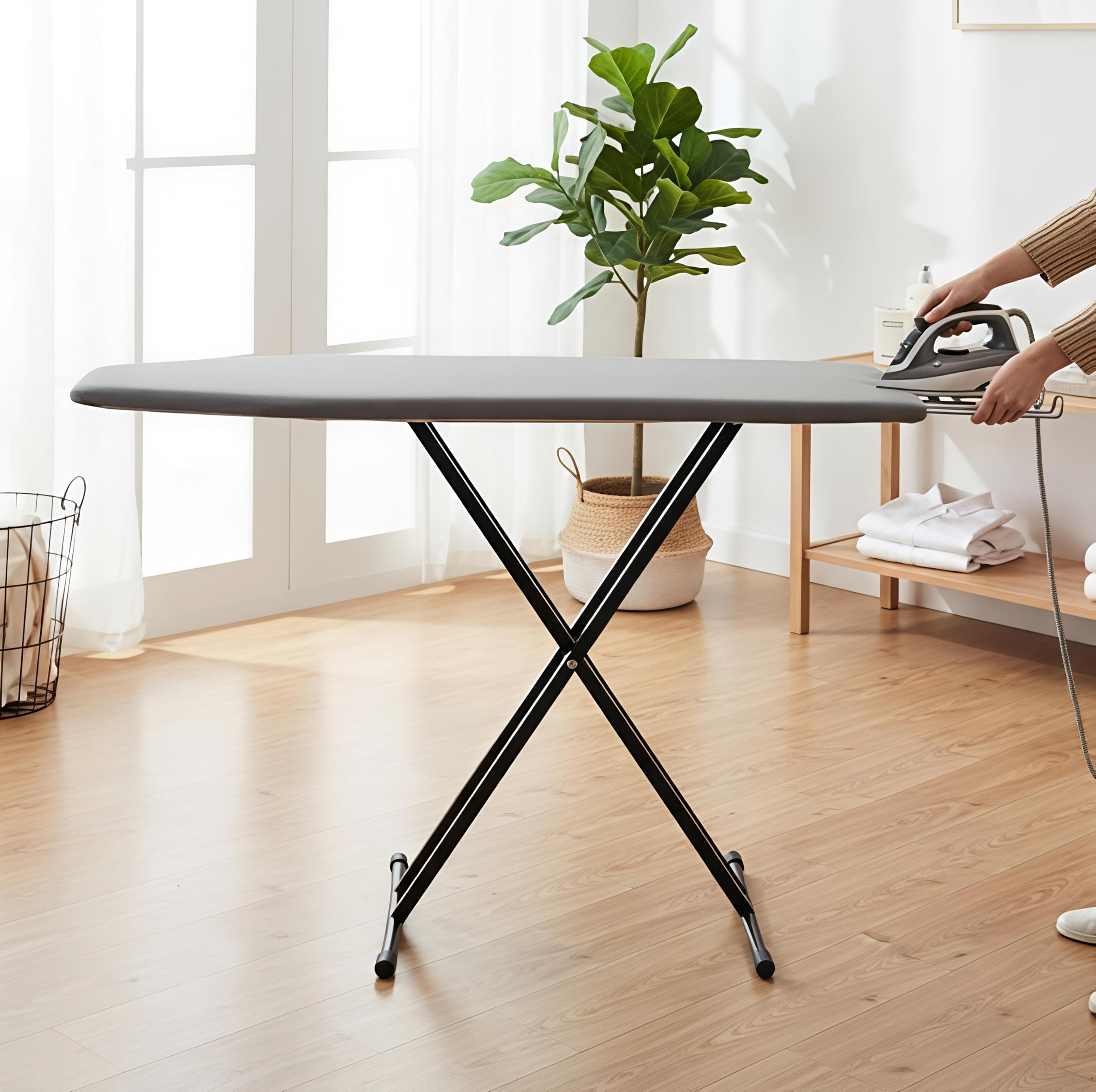 Premium Foldable Ironing Board with Iron Rest & Adjustable Height | Heavy-Duty Steel Frame | Heat-Resistant Padded Cover | Stable Non-Slip Legs | Space-Saving Design for Home Use (Grey and Black)-image-17