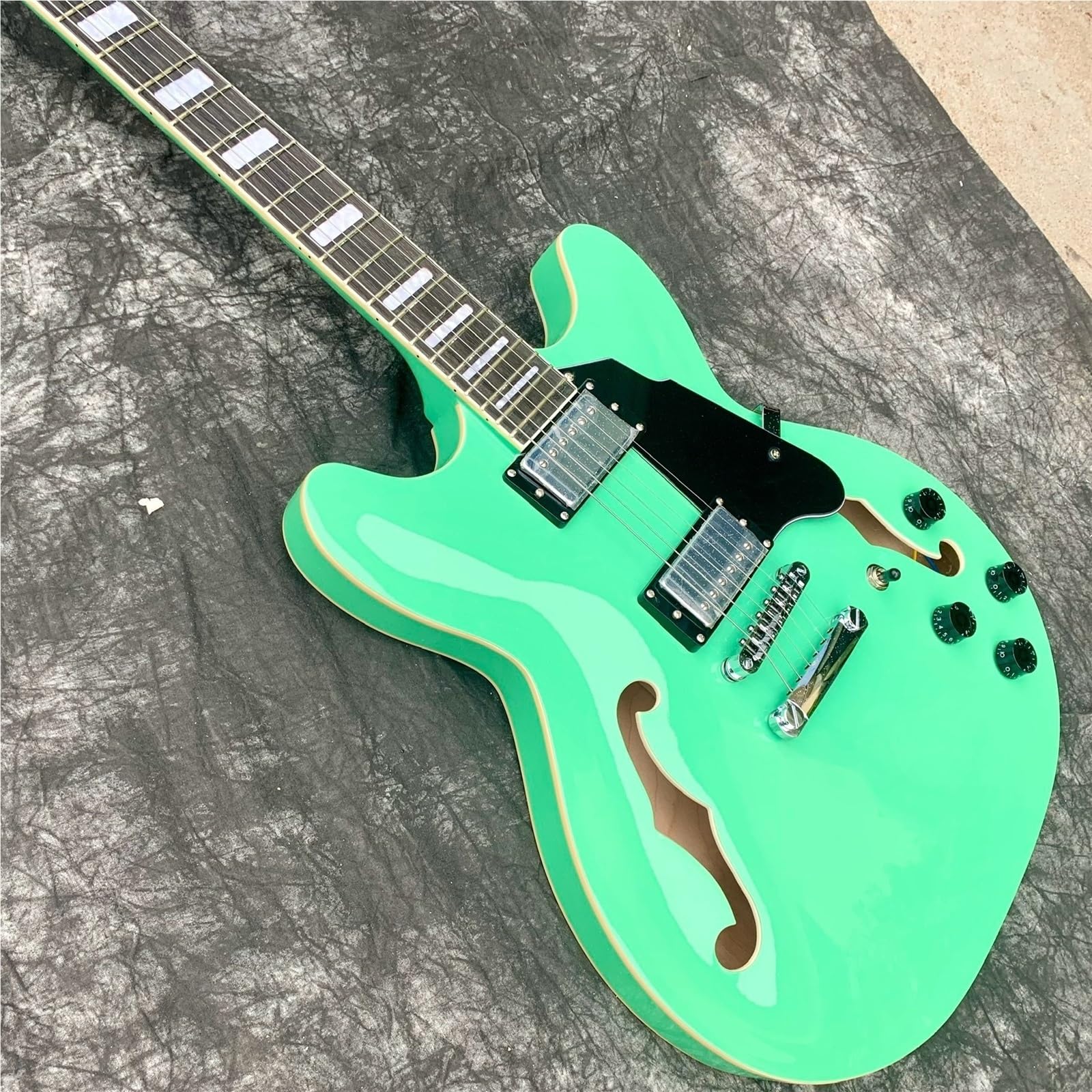 Chitarra Elettrica Per Pratica Set Chitarra Elettrica Jazz Semi Cava Verde Originale Con Fori A F Fatti A Mano