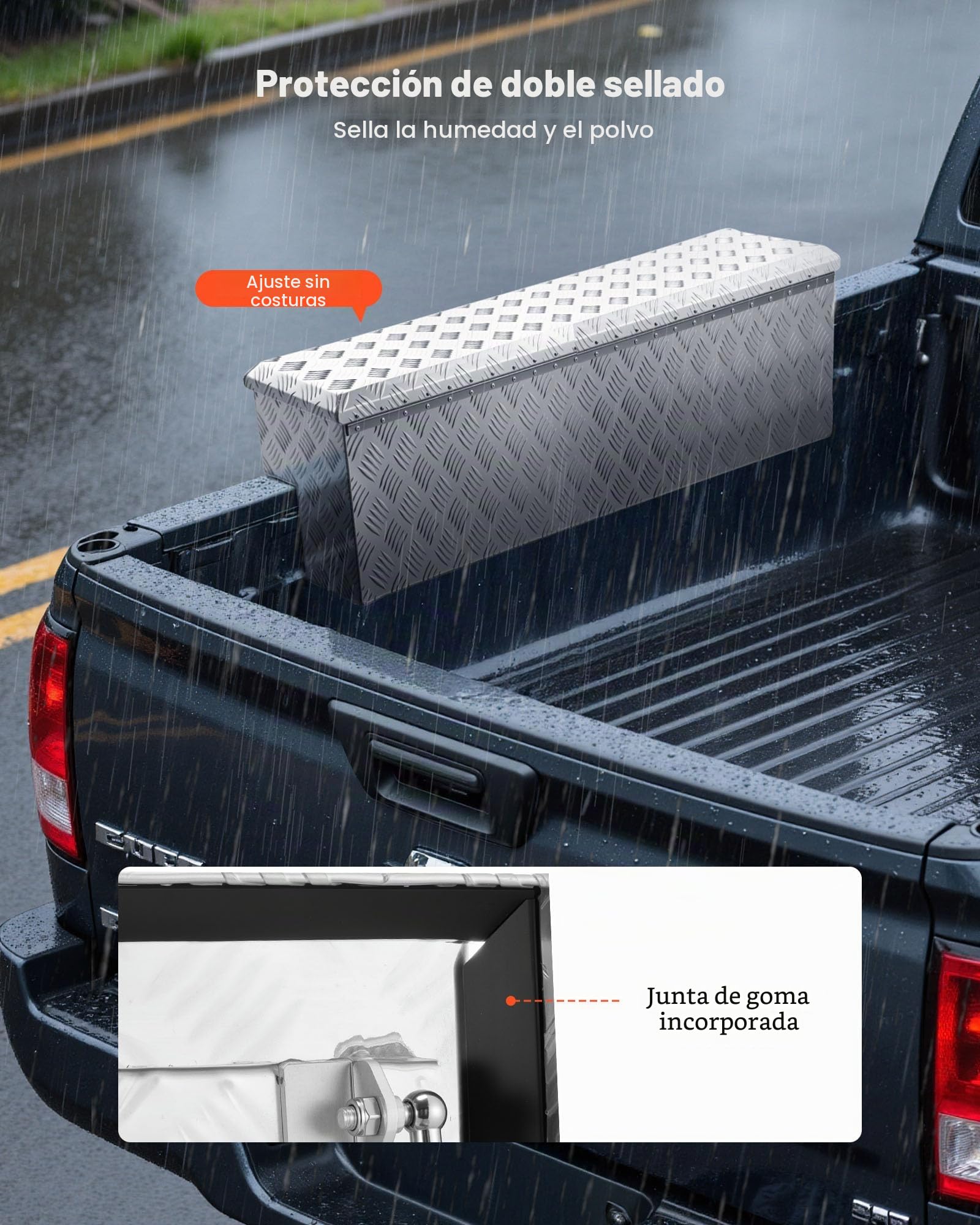 VEVOR Caja de Herramientas para Caja de Camioneta, de Aluminio, con Dibujo, Cerradura y Llave, Ideal para Camioneta, RV, Remolque, Carga Máxima del Escalón 100 kg, 1219 x 340 x 330 mm, Plata