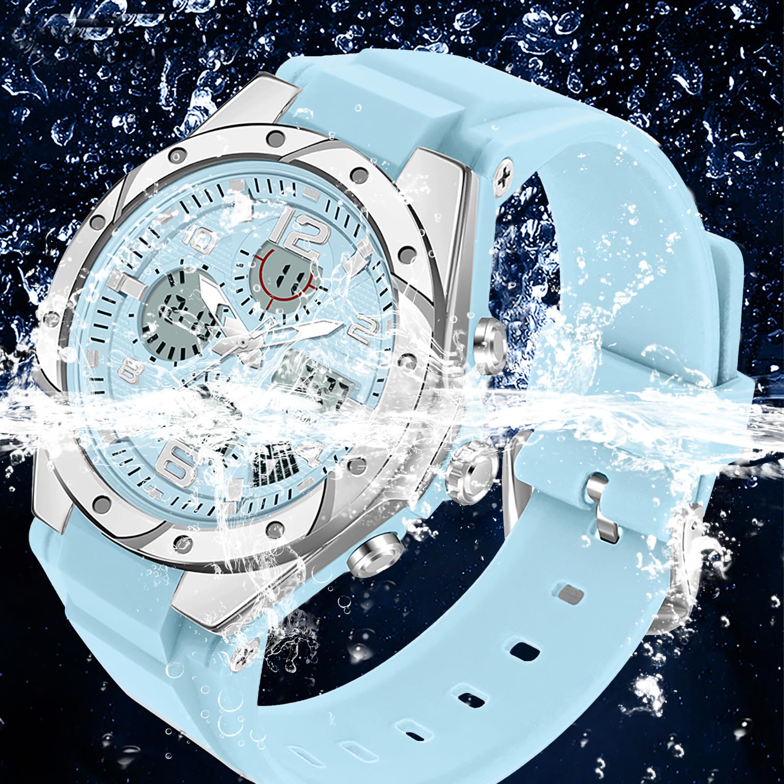 findtime Orologi da donna bianchi per adolescenti studenti con sveglia/cronometro/retroilluminazione a LED, resistente agli urti/data, digitale, analogico, per ragazzi e ragazze