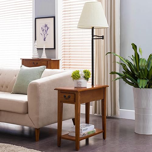 Miniatura 86 de Haven Ridge - Mesa auxiliar estrecha, mesa auxiliar de madera maciza con cajón y estante, color blanco granja, perfecta para salas de estar, blanco