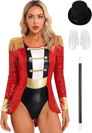 Womens 2025 Ringmaster Costume Circus Ring Leader Outfit Master Lion Tamer with Hat and Gloves Magic Wand Set