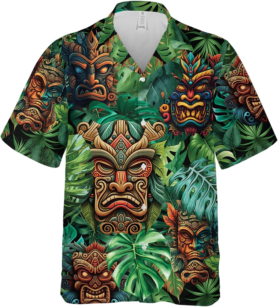 Tiki Hawaiian Shirts for Men - Tiki Tribal Mask Mens Hawaiian Button Down Short Sleeve Shirts Set 34