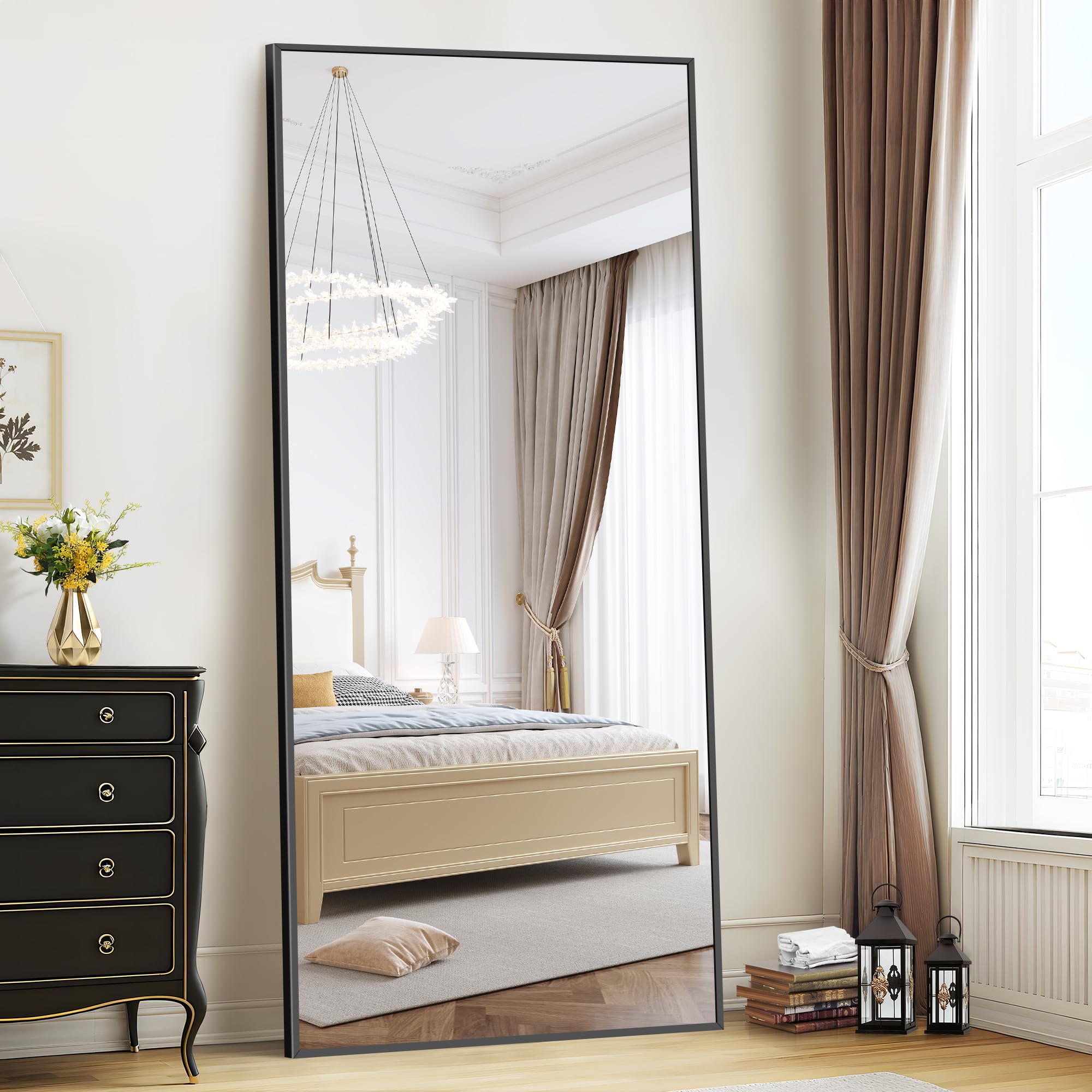 WOLIBEER Specchio a Figura Intera 192 x 85 cm, Grande Specchio da Terra Rettangolare in Alluminio Nero per Camera da Letto Cameretta Soggiorno Spogliatoio
