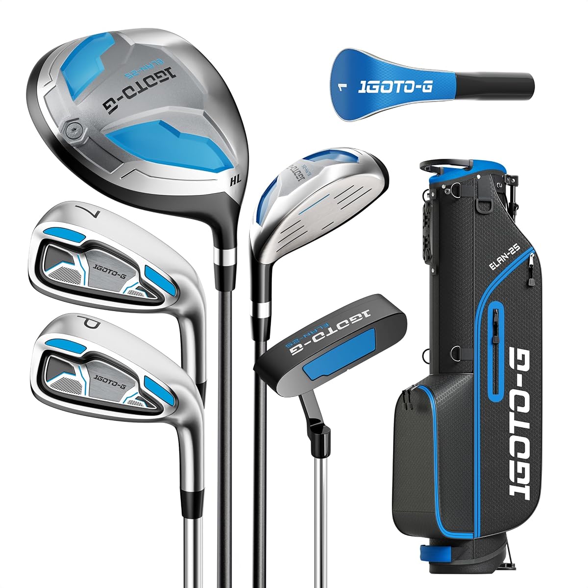 7 Pieces Golf Clubs Set for Men & Women - Right/Left Handed Complete Golf Clubs Full Set Includes Stand Bag with Rain Hood, 1# Driver, 5# Hybrid, 7# PW# Irons and Putter