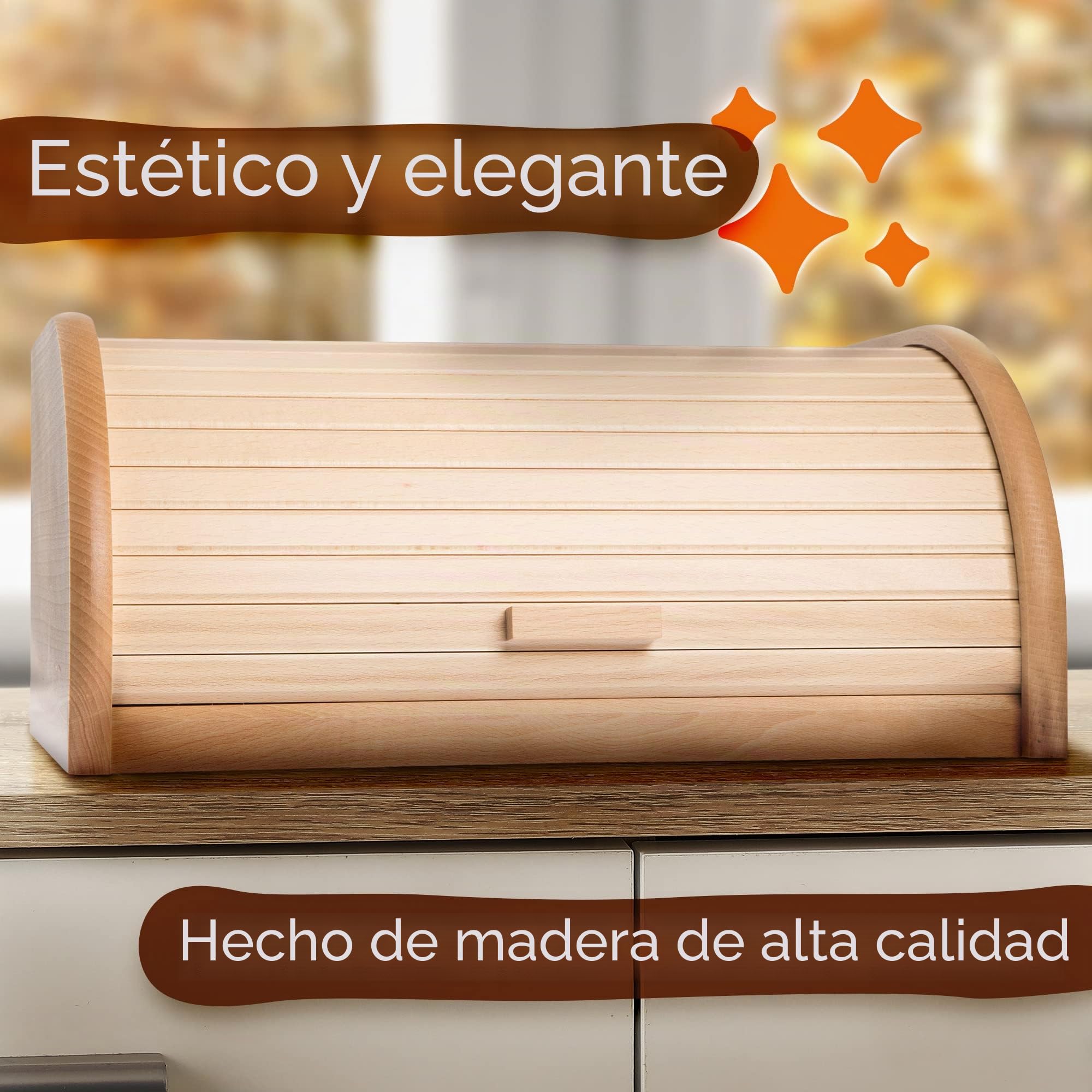 KADAX - Caja de pan de madera con tapa deslizante, combinación perfecta entre tradiciones, estéticas y funcionalidades para mantener tus panes frescos (natural)