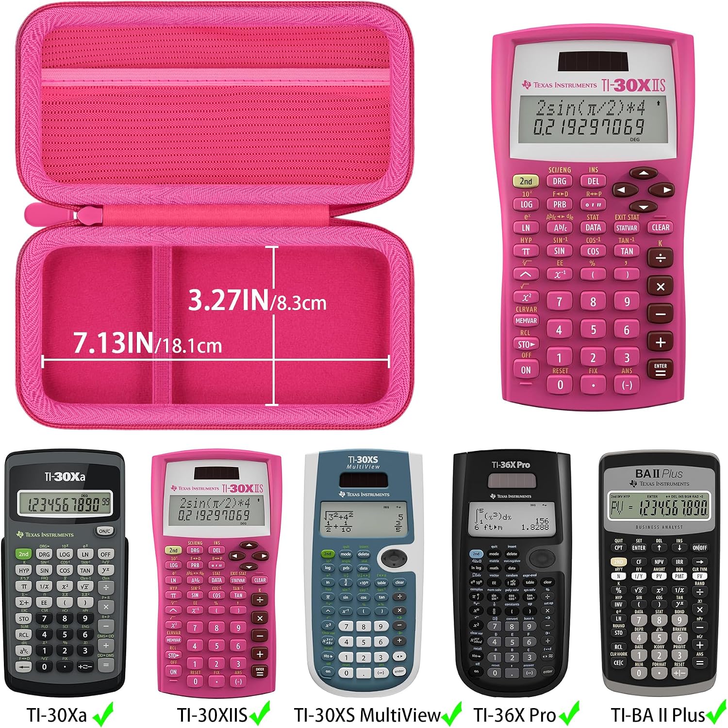 khanka Carrying Case for Texas Instruments TI-30Xa / TI BA II Plus/TI-30XIIS /TI-30XS MultiView/TI-36X Pro Engineering Scientific Calculator, Case Only (Pink)