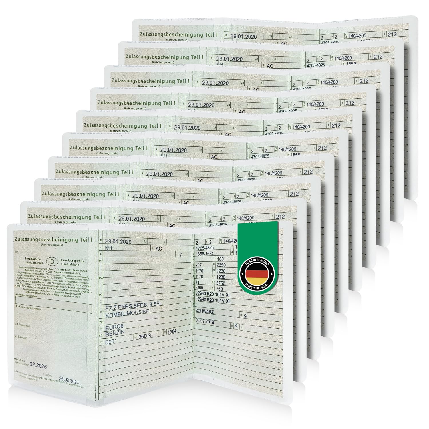 Falkenhorn® Fahrzeugscheinhülle – Kfz-Scheinhülle Transparent – 3-Teilige Schutzhülle für Fahrzeugschein – 10er Pack - Kristallklar & Dokumentenecht – Passgenau & Made in Germany