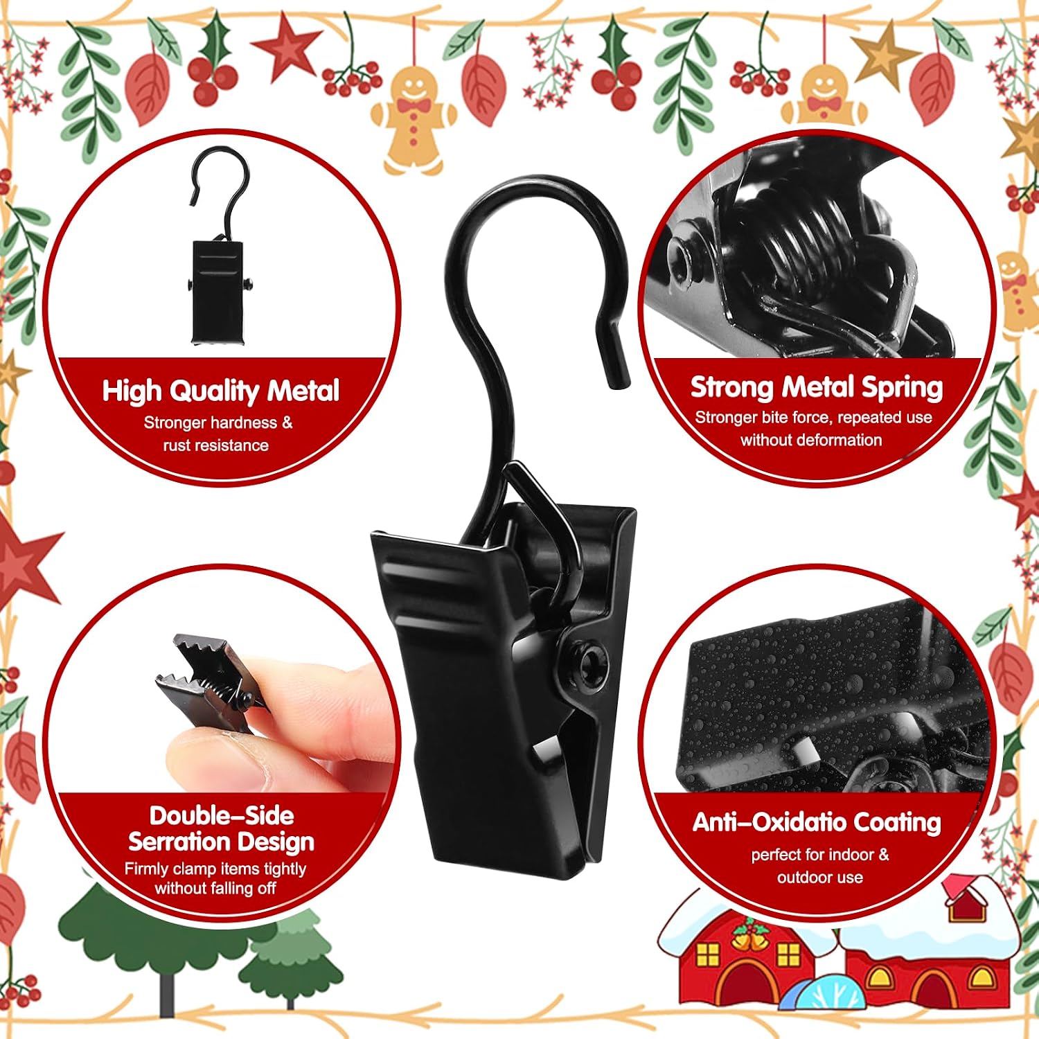 Christmas Light Clips Metal Roof String Light Hangers for Shingles Gutter Hooks Metal S Hooks Curtain Clips for Indoor Outdoor Christmas Holiday Party Decoration（100 Pack, Black）