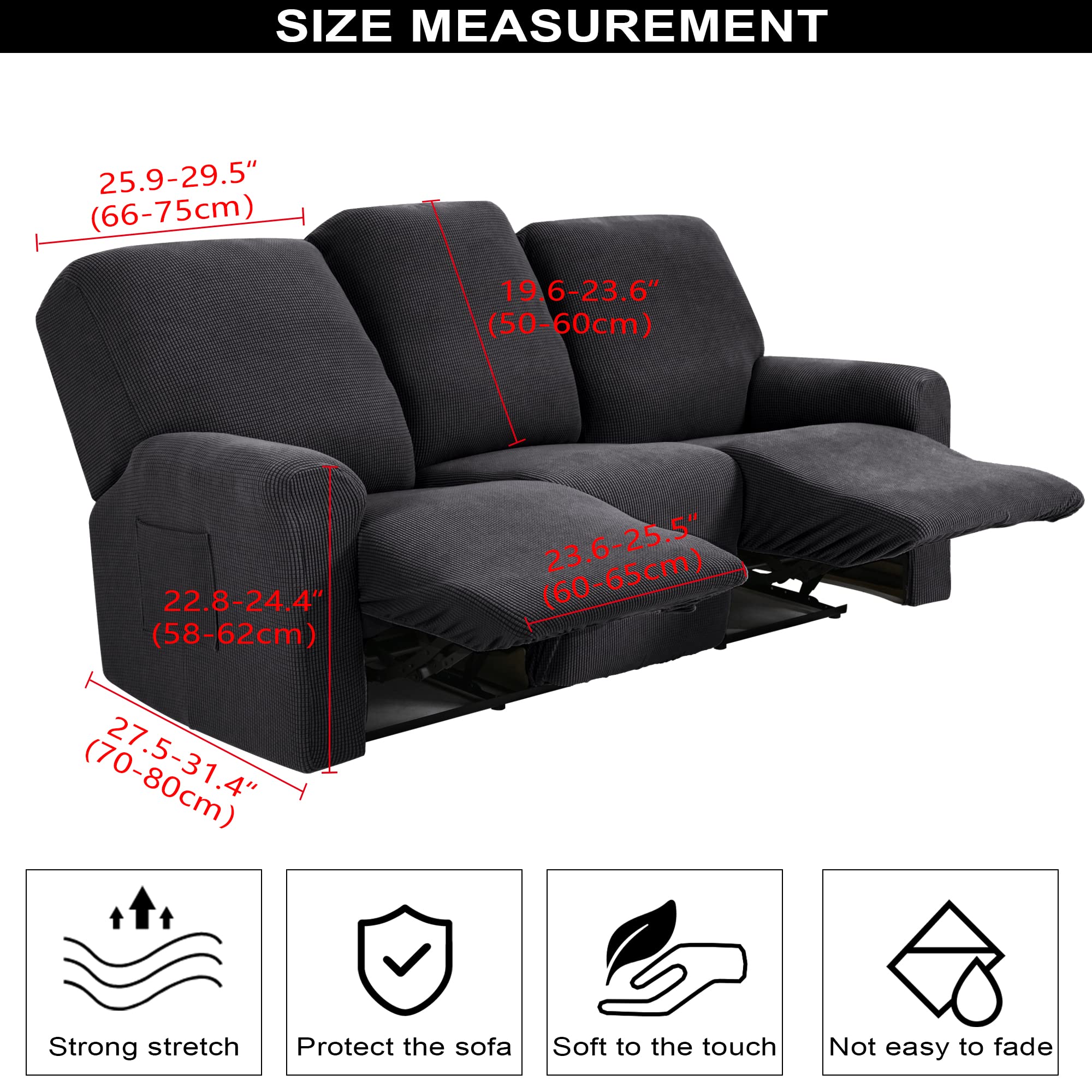 TIANSHU 3 Posti Fodera per Poltrona Reclinabile, Fodera per Poltrona Reclinabile Jacquard, Fodera per Divano Reclinabile Elasticizzata (Poltrona Reclinabile, Grigio)