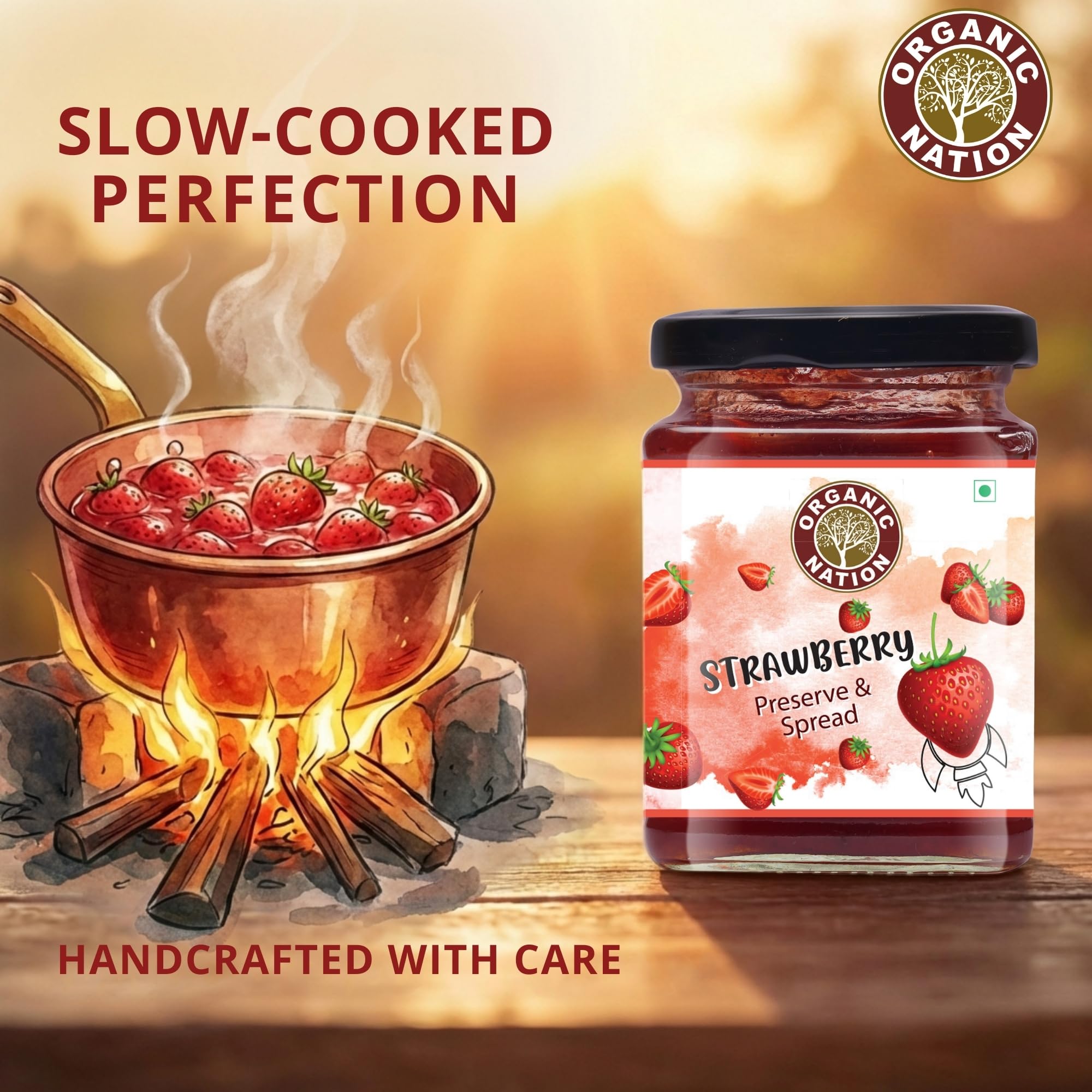 ORGANIC NATION Deliciously Pure Strawberry Conserve & Spread, Perfect Strawberry Jam for Kids, Organic & Sugar Free, 340g, Natural Strawberry Jam for a Healthier Choice, No Added Flavours, Vibrant Red 2