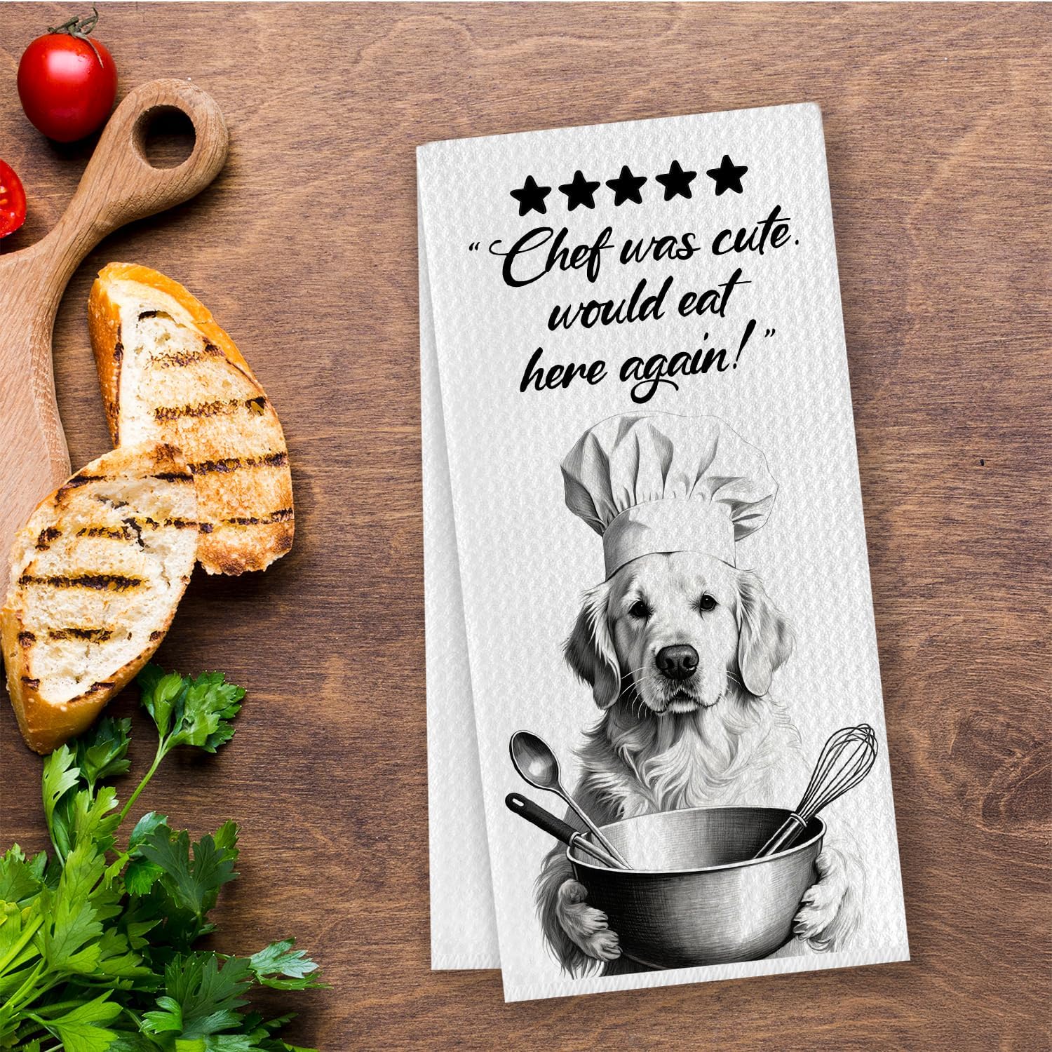 Funny Golden Retriever Chef Kitchen Dish Towels, Gifts for Golden Retriever Lovers, Chef was Cute Would Eat Here Again Decorative Hand Tea Towels for Kitchen, 16x24 Inches - Image 2