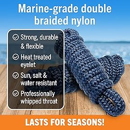 Boat Fender Lines, 3/8 Inch Double Braided Nylon Rope, 6 Ft with Loop, 2 Pack, Navy Blue, for Buoy, Jet Ski Mooring, Docking & Small Boat Bumpers