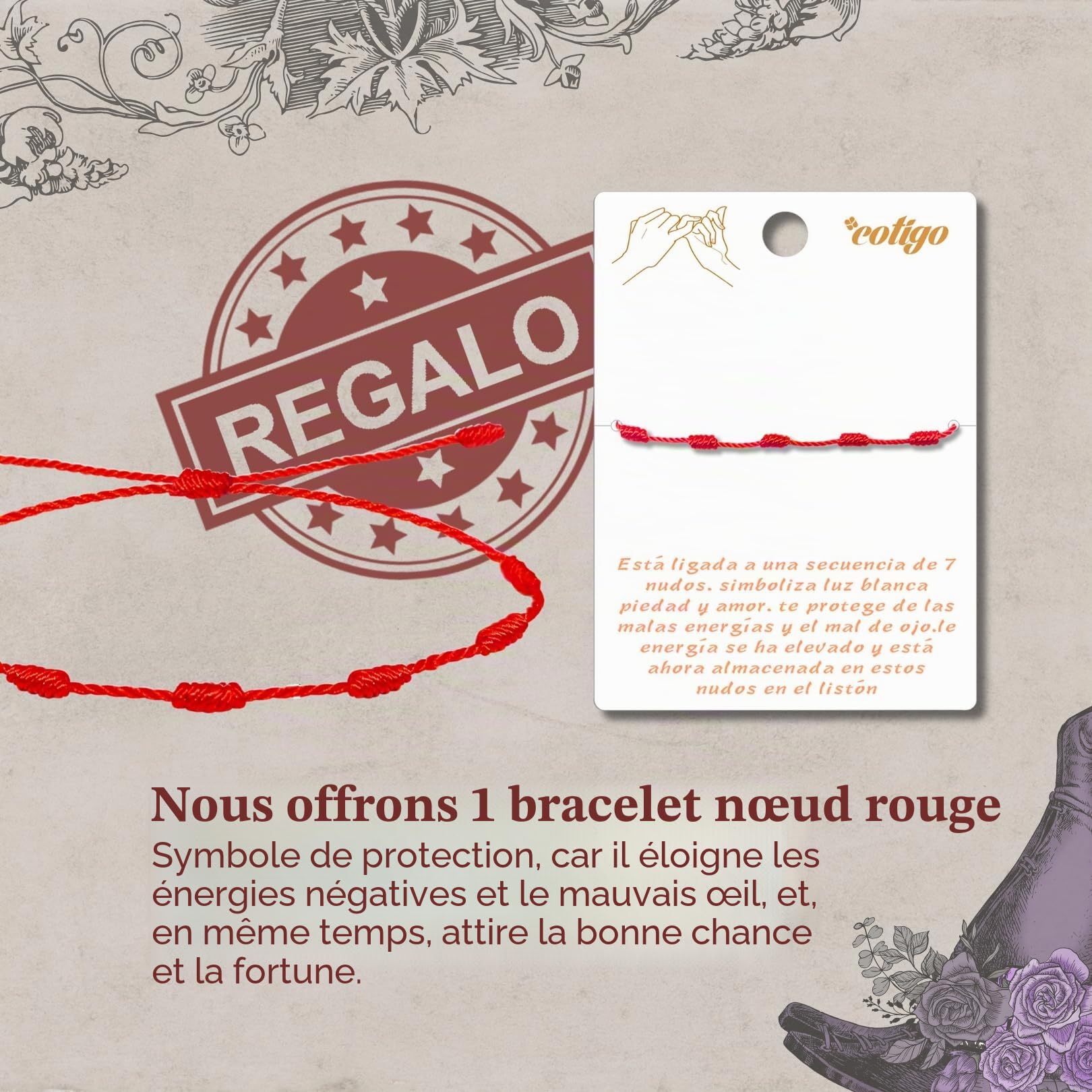 cotigo Collier pour femme noeud de sorcière avec pierre naturelle et acier inoxydable + cadeau un bracelet à 7 nœuds, nœud de sorcière double protection, amulette de chance, cadeau femme.