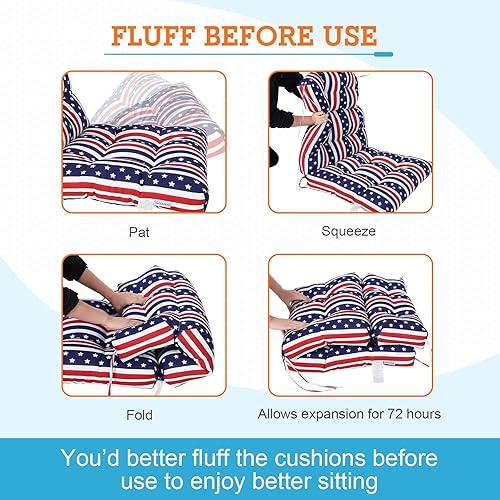 Vista 6 de EAGLE PEAK Juego de 2 cojines copetudos para sillas de patio con respaldo alto para exteriores e interiores, 46 x 22 pulgadas, bandera estadounidense