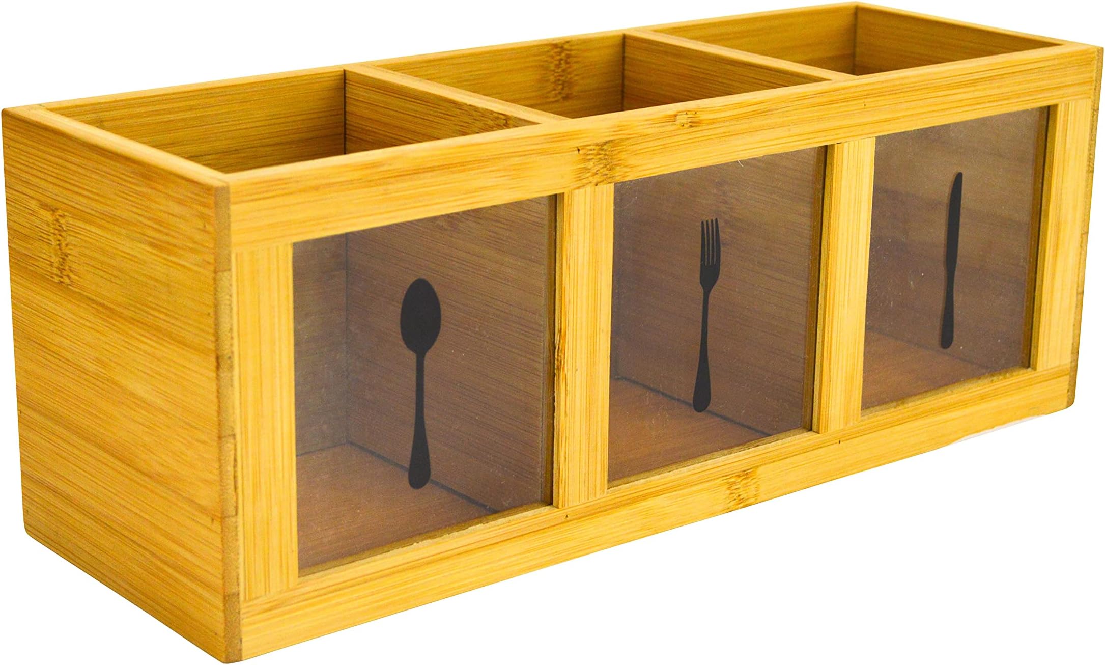 Boston Warehouse 12 inch Flatware Caddy Bamboo with Icons