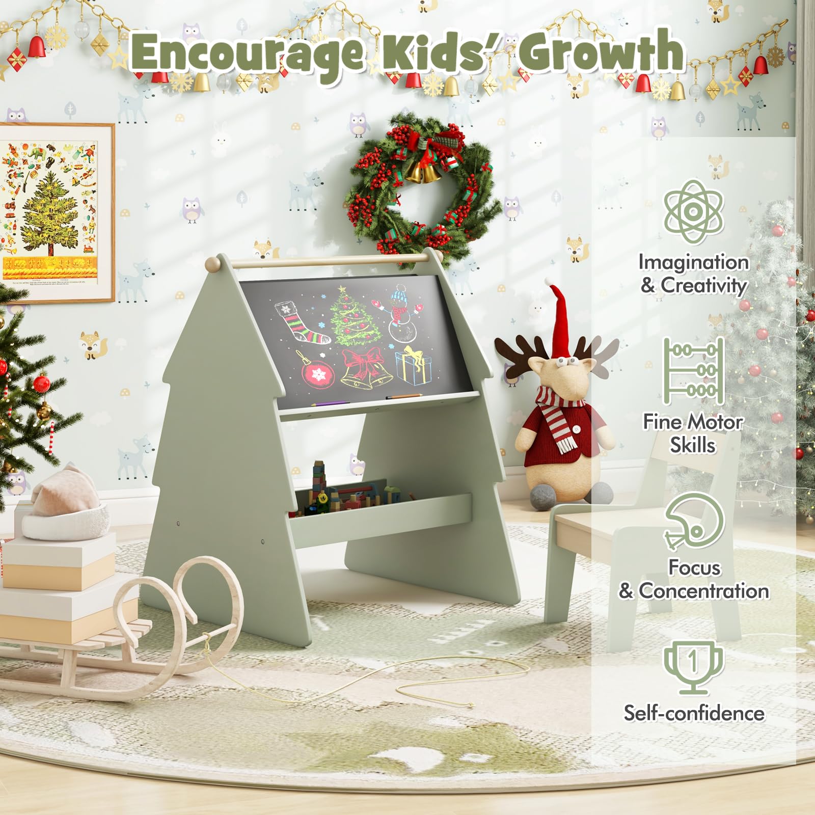 Tableau De Jeu Pour Enfants En Bois | Chevalet Artistique Double Face Pliable | Réglable En Hauteur Avec Rouleau De Papier