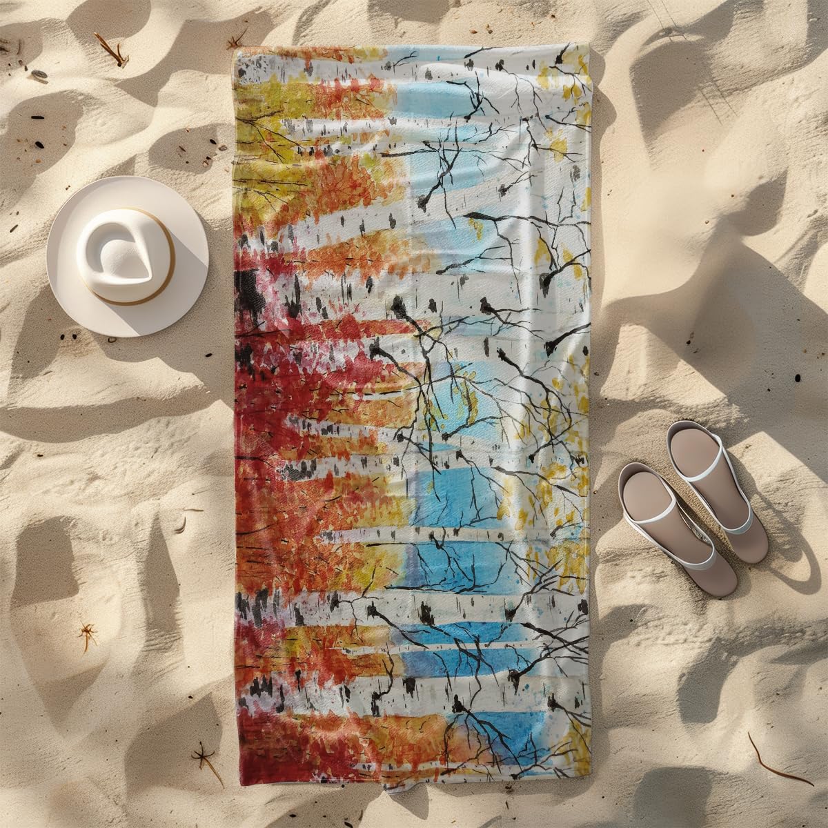 Strandtuch Blauer Baum Gelb Mikrofaser Handtuch Badetuch Tragbar Strandtuch xxl Duschhandtuch Sand Proof Strandhandtuch Ultraleicht Badetücher Schnelltrocknend Bath Towels Beach Towel 100x200cm