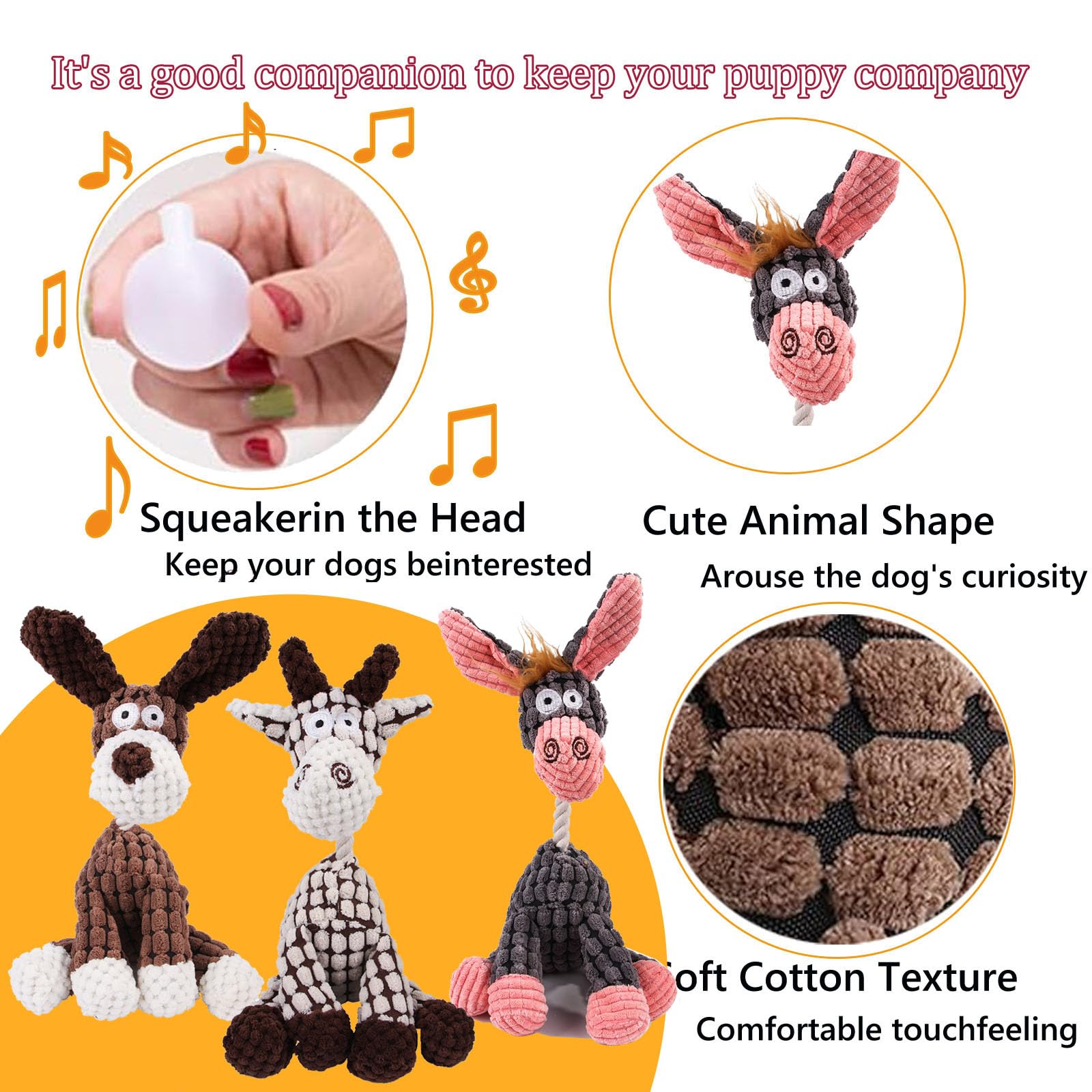 3 Pack Dog Toys Stuffed Squeaky Dog Toys Dog Squeaky Toys Assortment Puppy Pet Mutt Dog Toy Dog Squeak Toy for Medium Large Dogs - Image 3