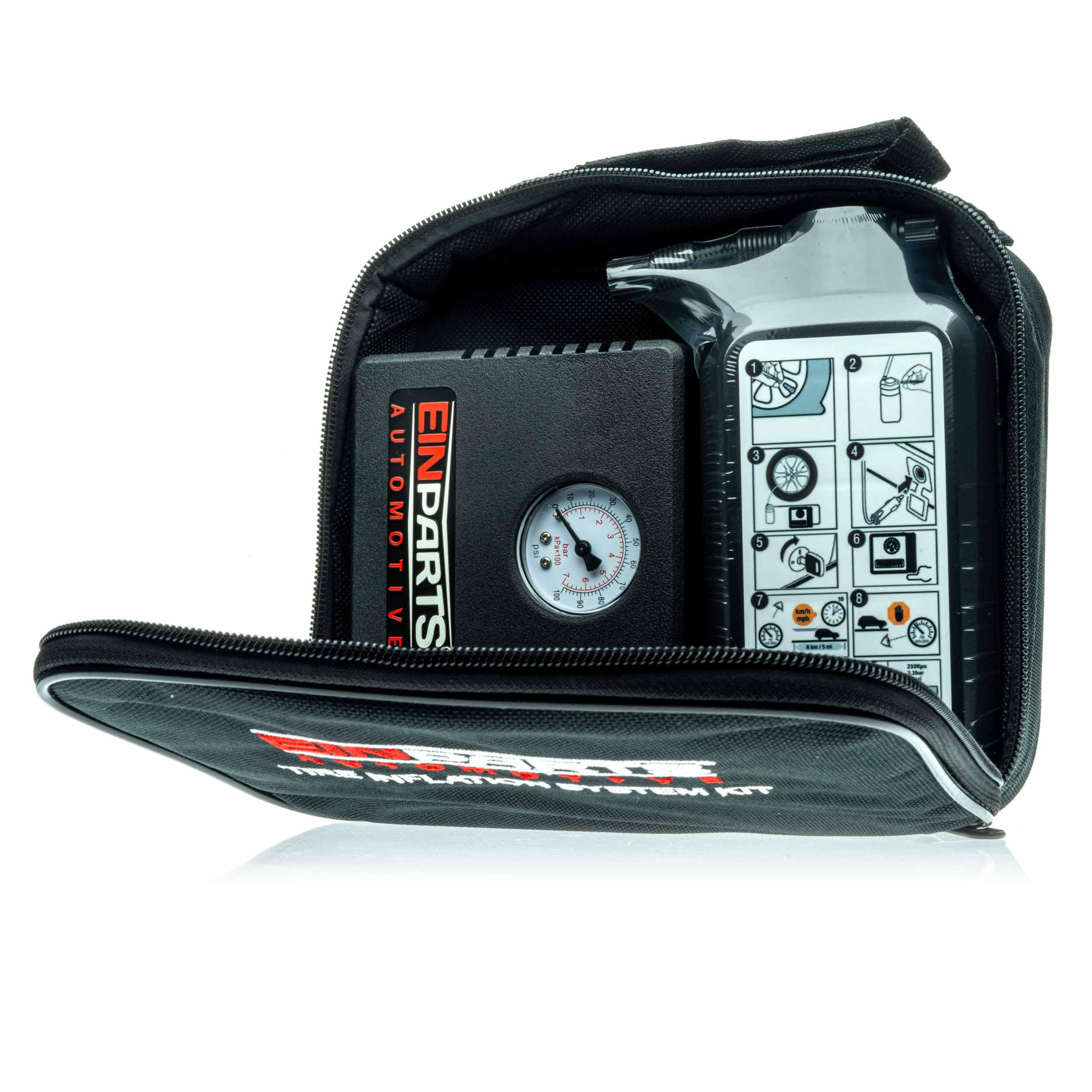 Kompresor 120W z Płynem Uszczelniającym 400 ml do Opon | Zestaw naprawczy, Maks. 90 psi/6,2 bar, Zgodny z TPMS, Wbudowana lampka LED, Wtyczka samochodowa