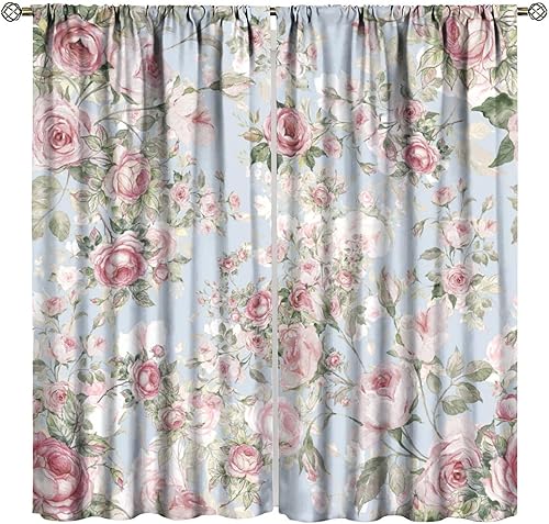 Miniatura 84 de Retro 70s Floral Blackout Window Curtains, Watercolor Flower Plant Rustic Modern Style Pattern Window Drapes, for Bedroom Living Room 42x45in 2