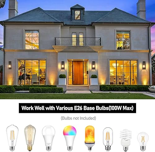 Miniatura 3 de Paquete de 2 lámparas de pared para exteriores, faroles impermeables y modernos, dispositivos de iluminación para porche, con casquillo E26 y bronce