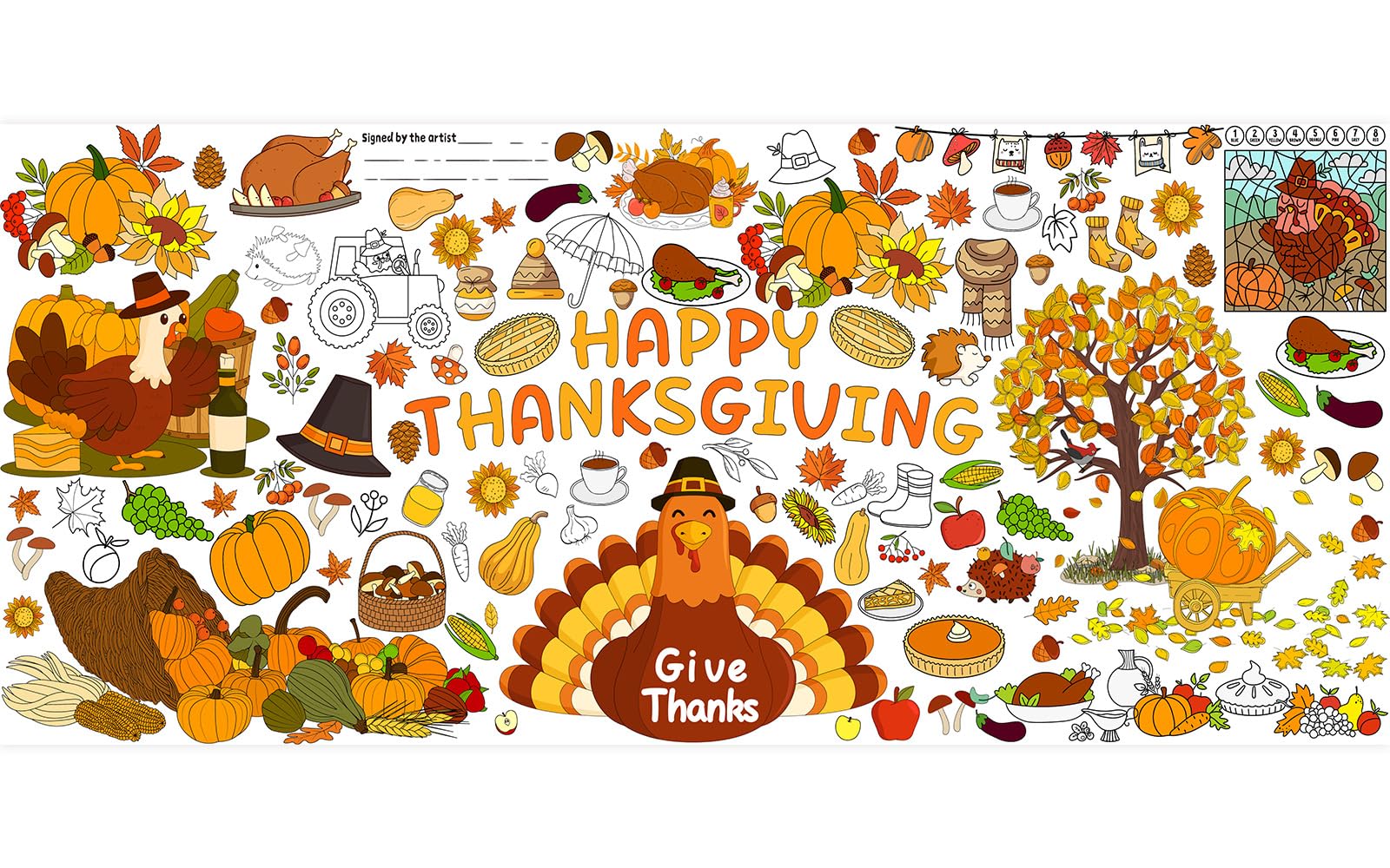 AinDen Thanksgiving Coloring Tablecloth, 72x30 Inch Kids Craft Table Cover, Fun Coloring Table Cloth and Art Activity, Thanksgiving Crafts for Kids