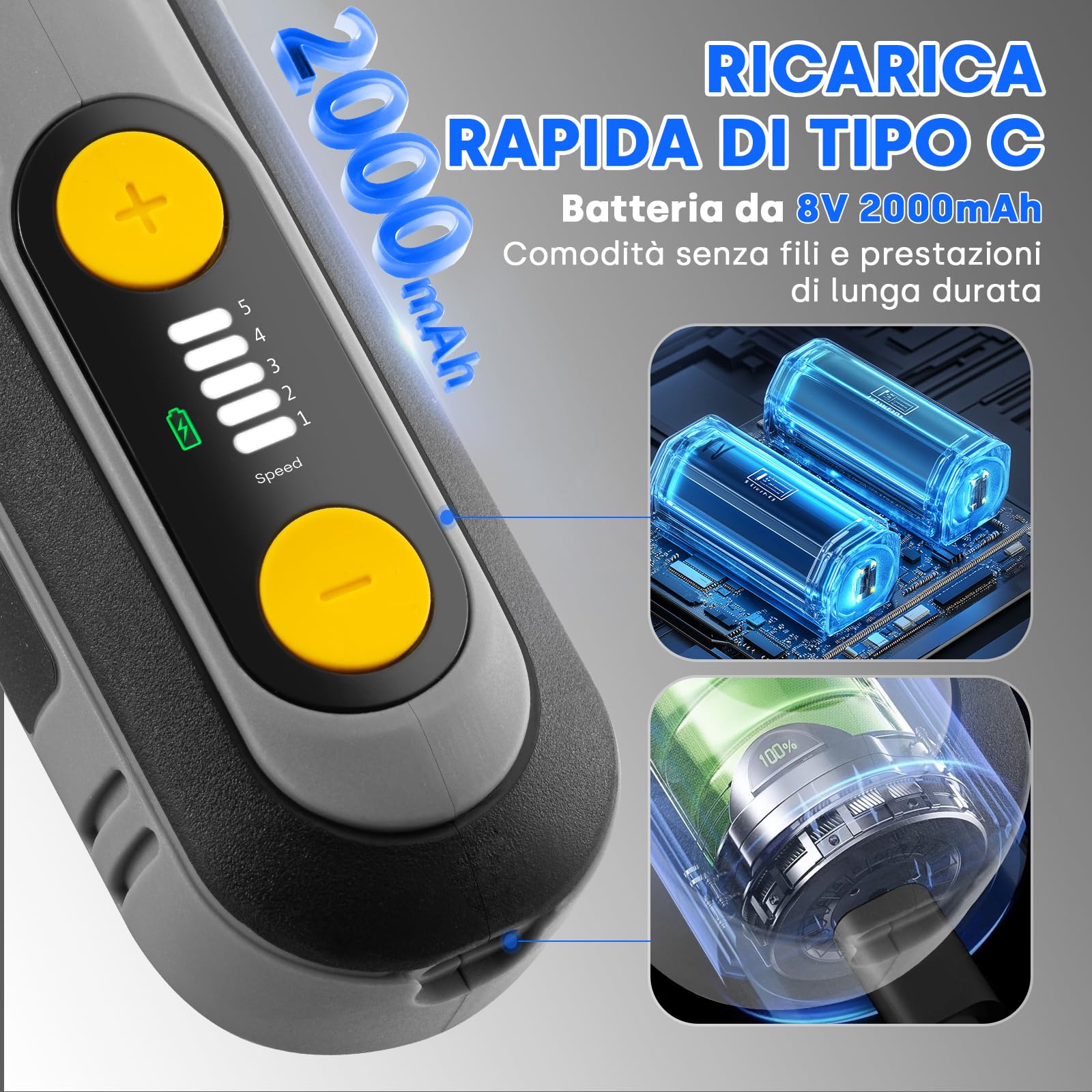 Enventor Mini Utensile Rotante Multifunzione a Batteria 8V, Mini Trapano Elettrico 124 Accessori, 5 Velocità Regolabili, 5000-30000RPM, Ricarica USB, per Incisione, Smerigliatura, Lucidatura