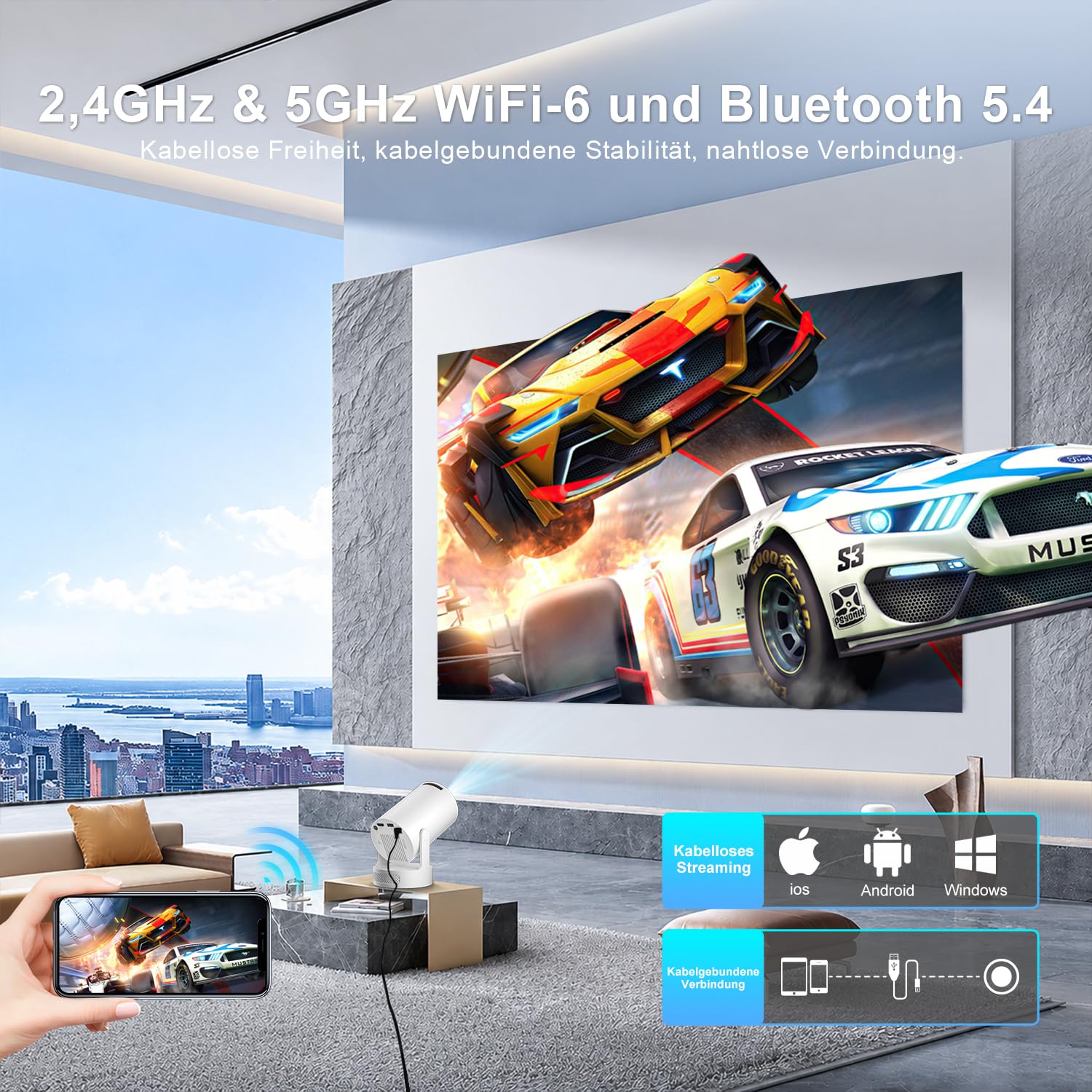 2026 Salange Mini Proiettore Compatibile 1080p 4K Smart Android 14