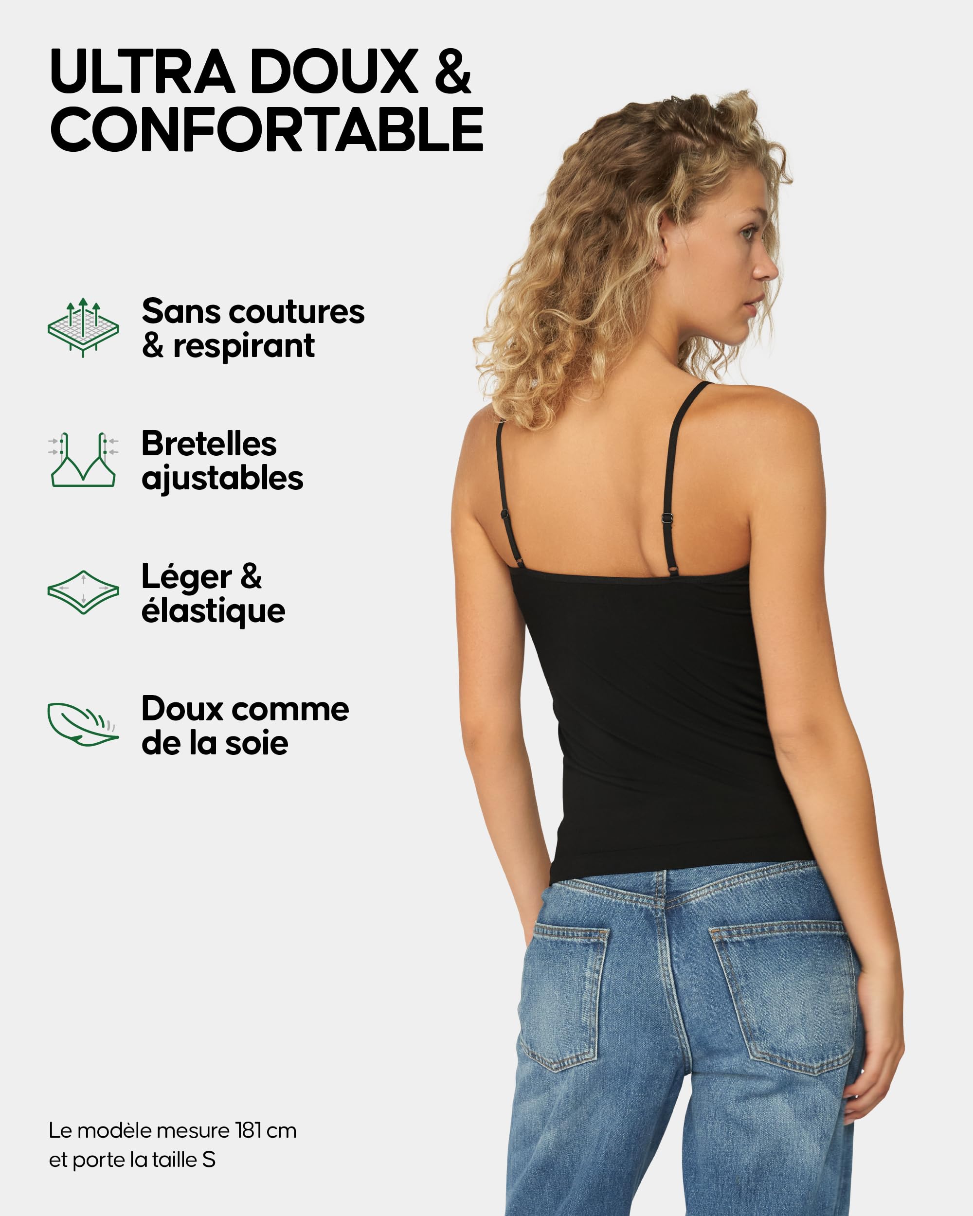 DANISH ENDURANCE Débardeurs en Fibre de Bambou Stretch, Haut Ultra Doux & Confortable, Femme, Lot de 2
