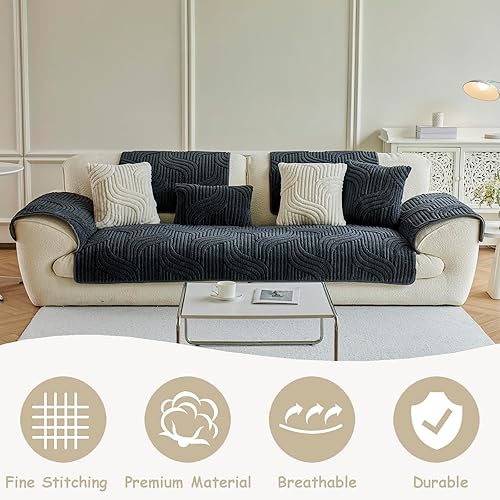 Miniatura 2 de Jecpuo Funda protectora lavable para sofá seccional para reposabrazos y reposacabezas, almohadilla antideslizante, apta para mascotas, fundas