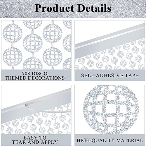 Miniatura 3 de Paquete de 2 cortinas de flecos metálicos de bola de discoteca de 3.2 x 6.5 pies, cortinas de oropel Groovy, serpentinas, accesorios de fondo para