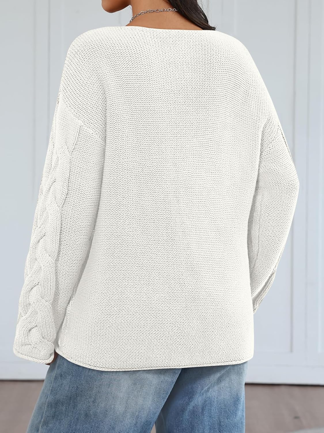 Trendy Queen Oversized Long Sleeve V Neck Cable Knit Sweaters - Image 4