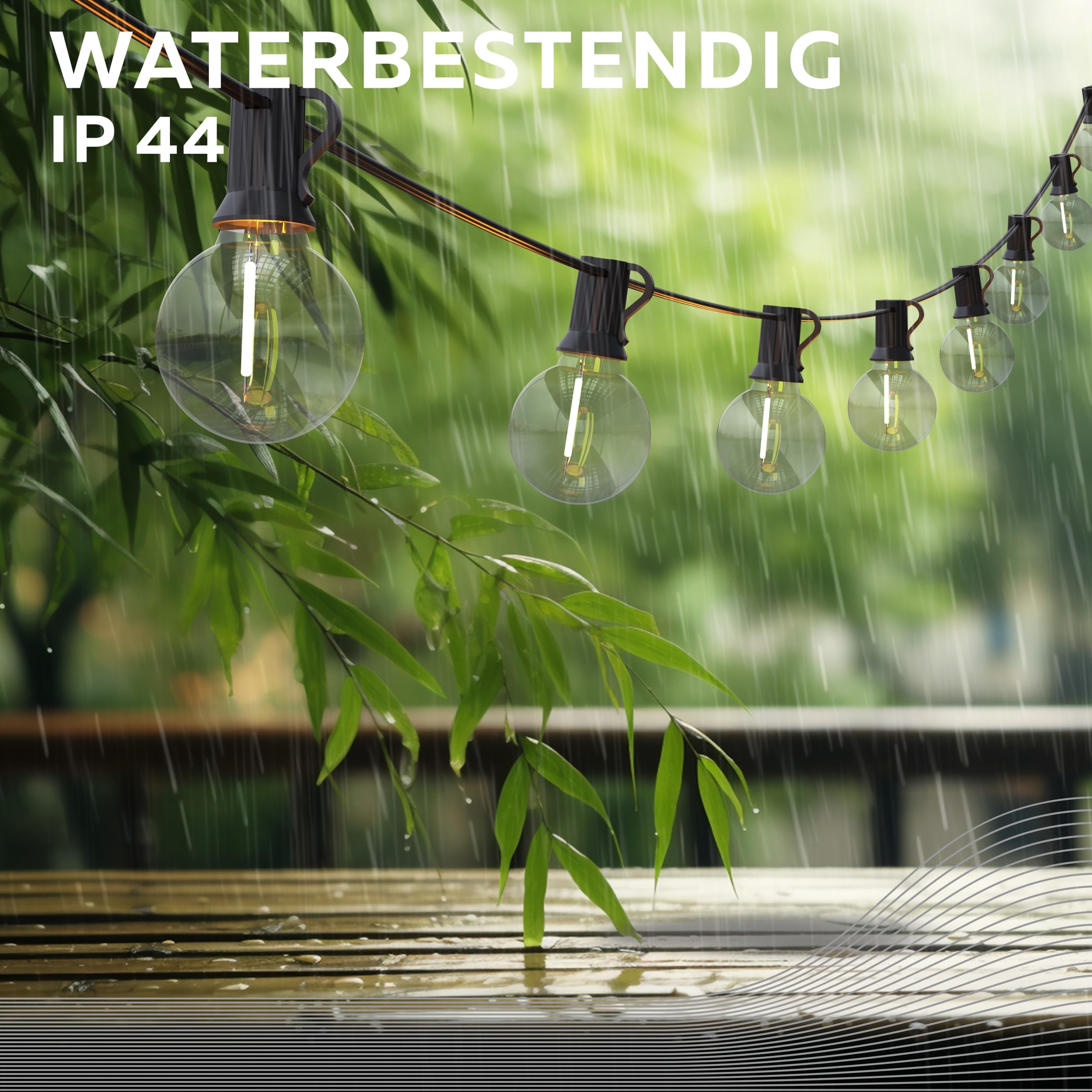 CALEX Festoon Lights Outdoor, 50 LED Bulbs, 30M Warm White Garden String Light, IP44 Waterproof, Remote Control - Image 4