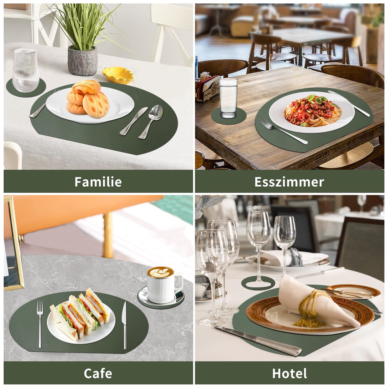 Sets De Table Lavables Double Face – Cuir Synthétique Résistant à La Chaleur, Avec Dessous De Verre, Gris Foncé (lot De 2)