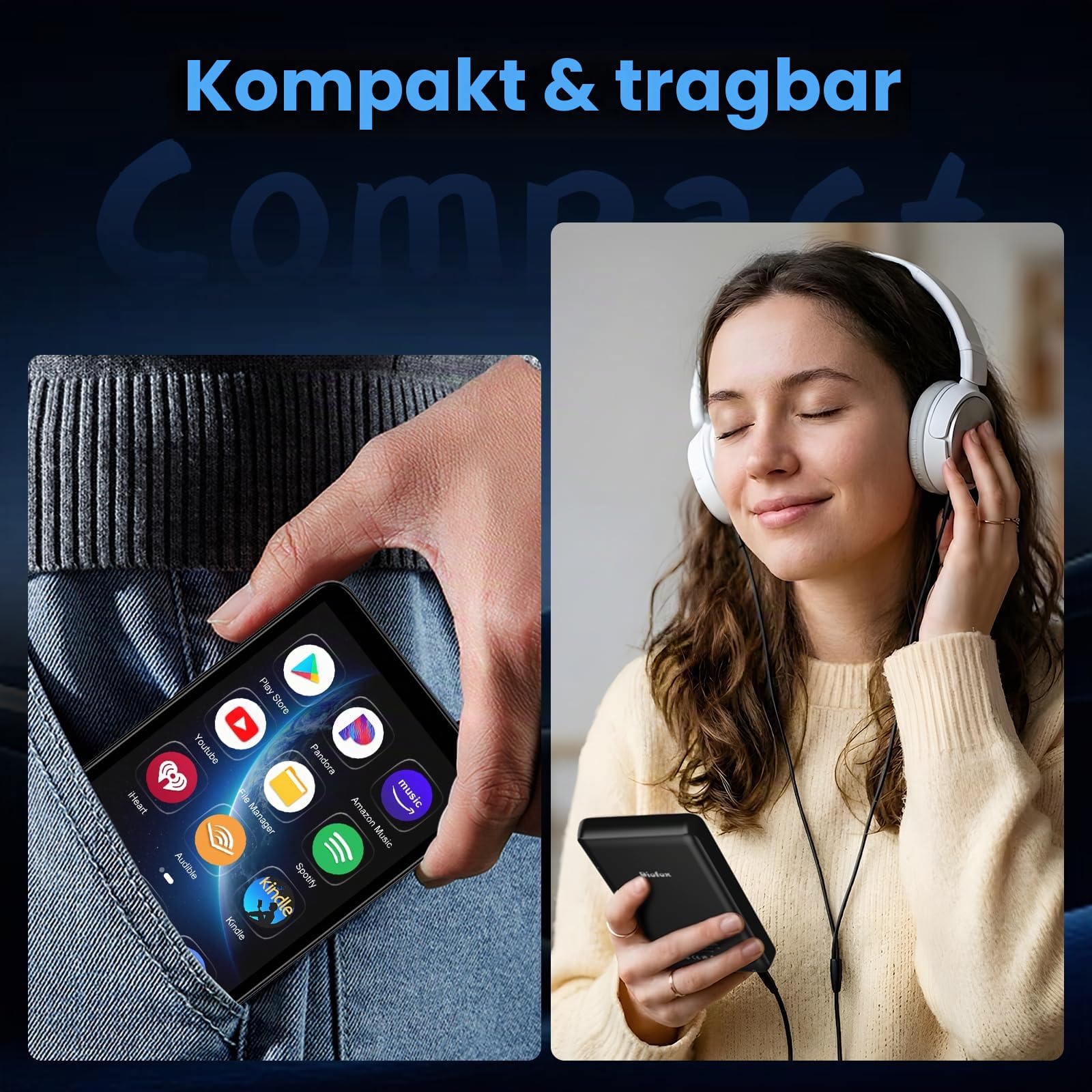 Diofox MP3 Player mit Bluetooth und WiFi, Android 13 OS, 3+32GB Speicher, 4,02-Zoll-Touchscreen MP3 MP4 Player Spotify, Amazon Music, Deezer, Play Store, schwarzer Digitalmusik-Player, bis zu 512GB