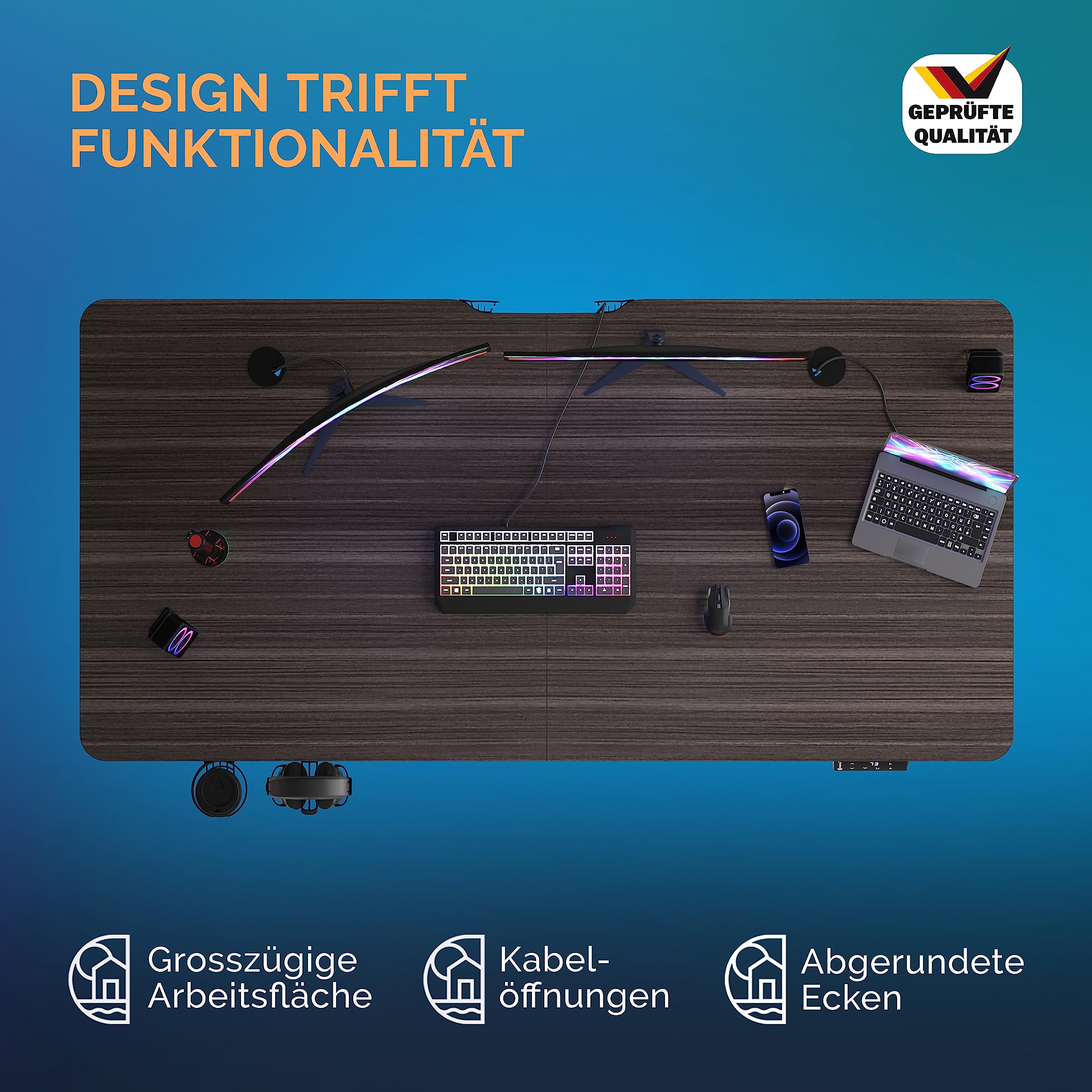 Casaria® Höhenverstellbarer Schreibtisch 140cm Beige Gestell Tischplatte Gaming Tisch LCD Display Memoryfunktion Elektrisch mit Zubehör Computertisch Büro