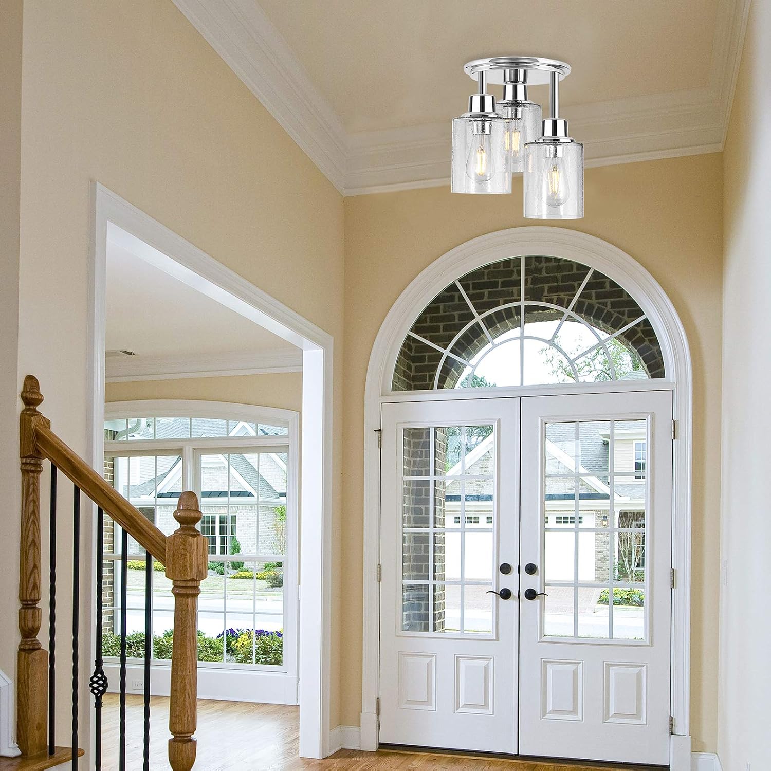 40% оƒƒ Dіѕсоunt Semi Flush Mount Ceiling Light, 3-Light Close to Ceiling Light Fixtures, Electroplating Chrome Finish with Clear Seeded Glass Shade Chandelier Lighting for Stairs Porch Hallway Entryway Kitchen Gеt Pорulаr оƒƒеr Semi Flush Mount Ceiling Light, 3-Light Close to Ceiling Light Fixtures, Electroplating Chrome Finish with Clear Seeded Glass Shade Chandelier Lighting for Stairs Porch Hallway Entryway Kitchen