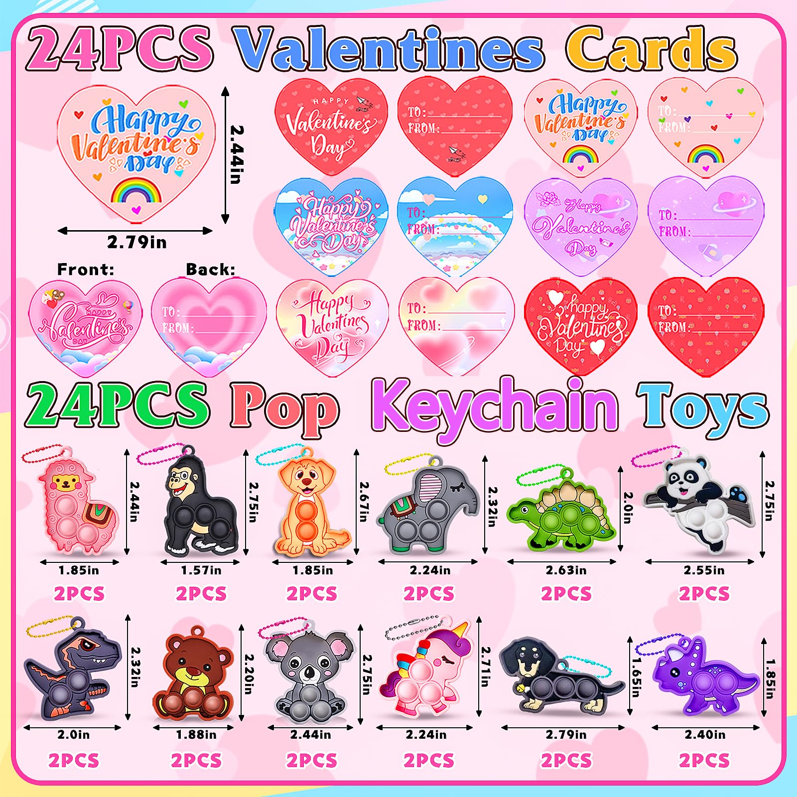 Kiss Monkey Valentines Day Gifts for Kids,24 PCS Animal Pop Fidget Toys with Valentines Day Cards,Valentine Exchange Gifts for Kids,Valentines Classroom Gifts