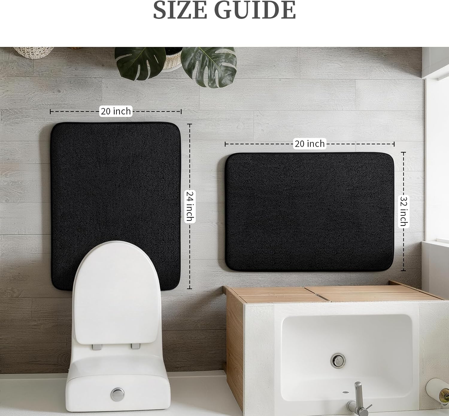 YIHOUSE Memory Foam Bathroom Rugs Sets 2 Piece - Extra Thick Soft Towel-Like Absorbent Bath Mat Set, Non Slip Machine Washable Bath Rugs Carpet for Bath, Tub and Shower (24"x17"+24"x20"U, Black)