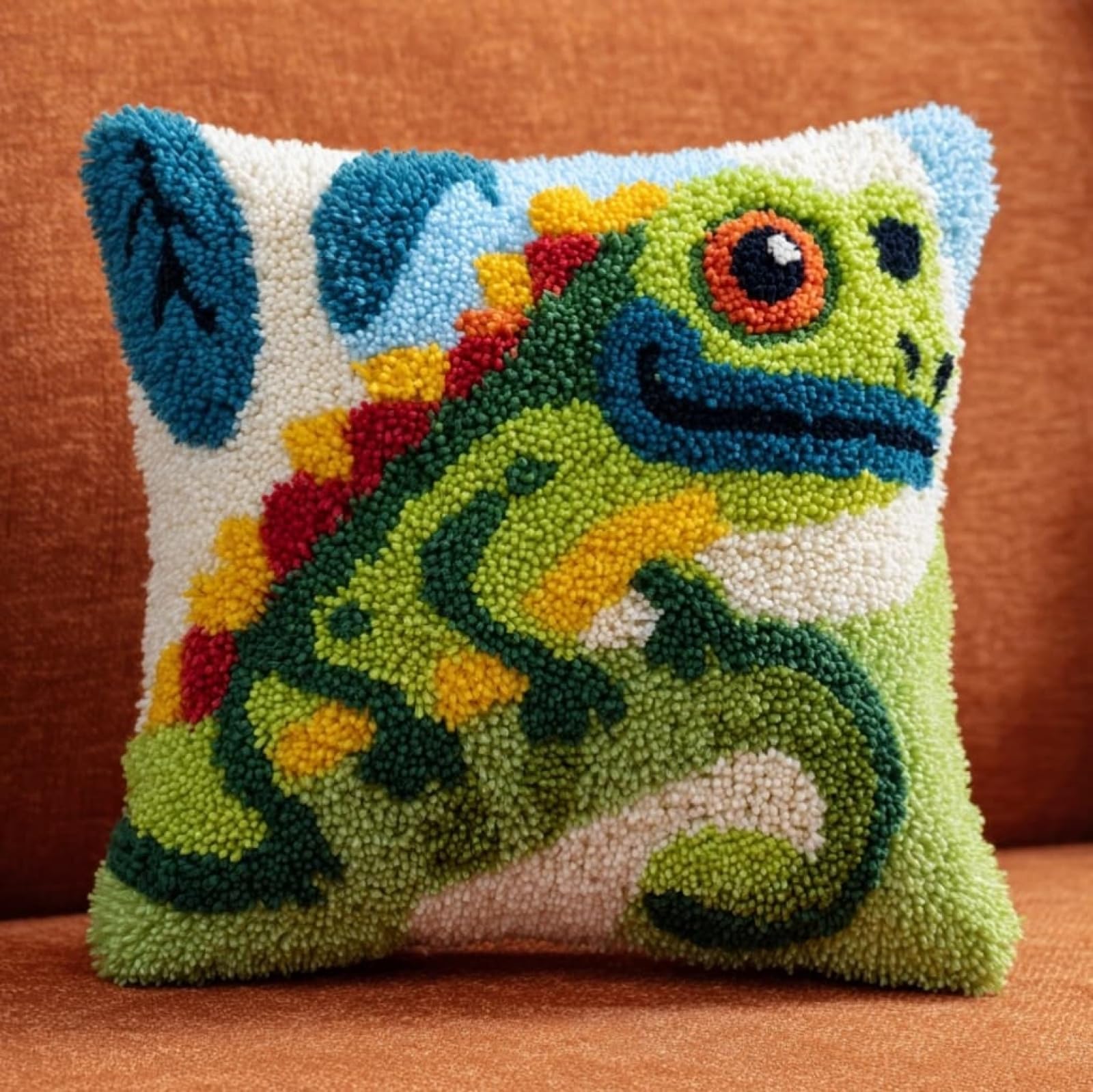 AxiangziK Latch Hook Pillow Case Kits,Animal Lizard DIY Latch Hook Cushion Kits Beginners Adults Children Gift Embroidery Home Decoration,17x17inch