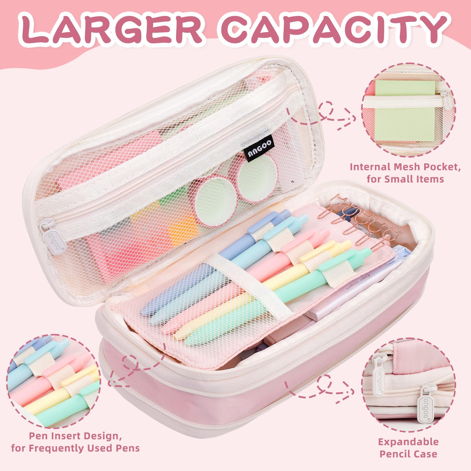 gyoyede 82pcs Aesthetic School Supplies Stationery Set including Pencil Case,Pastel Highlighters Gel Pens Mechanical Pencils 0.5 & 0.7mm,Essentials Stationary Set for Students Back to School Supplies(Pink) - Image 4