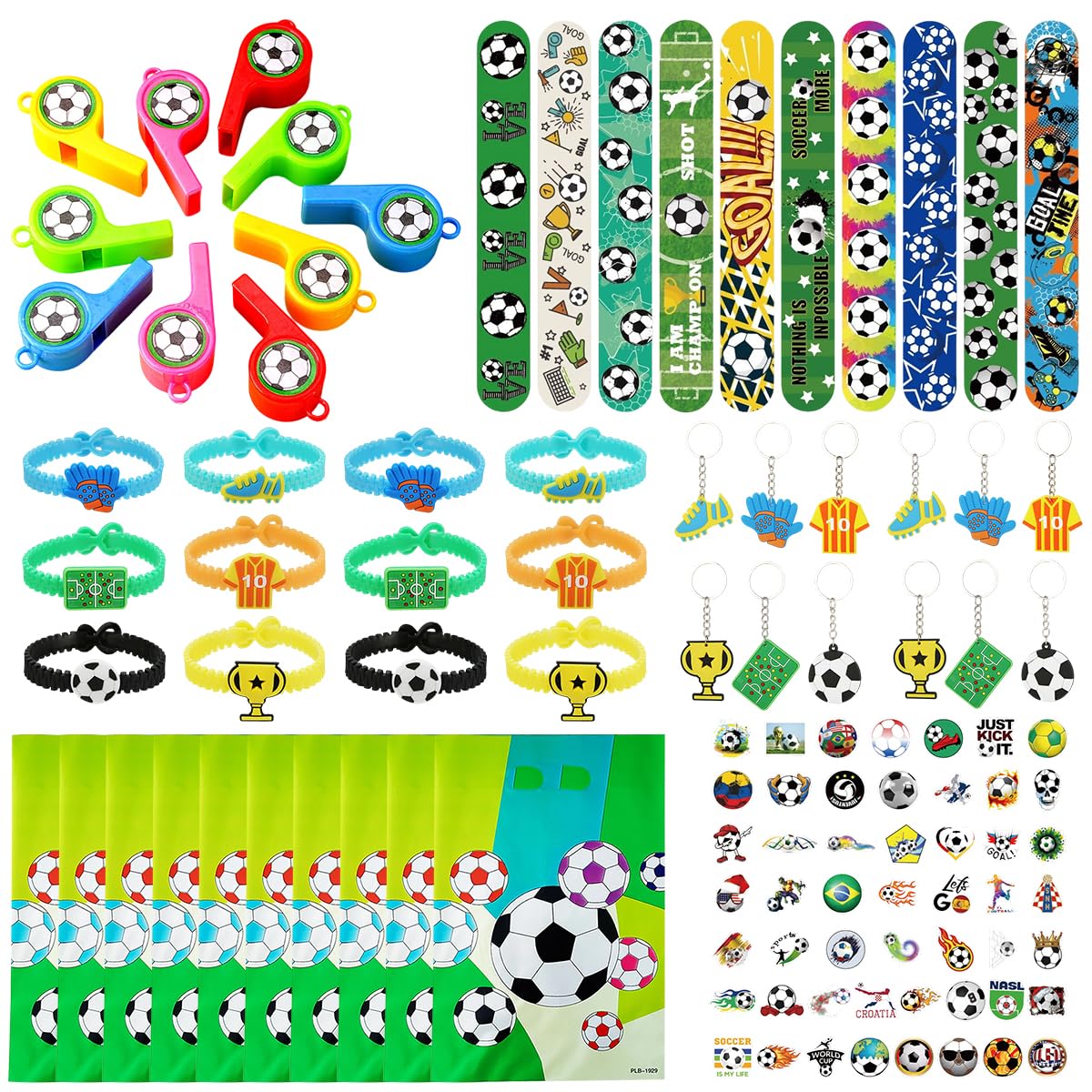 104pcs Football Party Bags Fillers Kids , Party Favours for Kids, Football Goodie Bags Fillers Pinata Stuffers for Birthday Christmas Gifts, Include Footballs Tattoos for Kid, Stickers,Key Chains