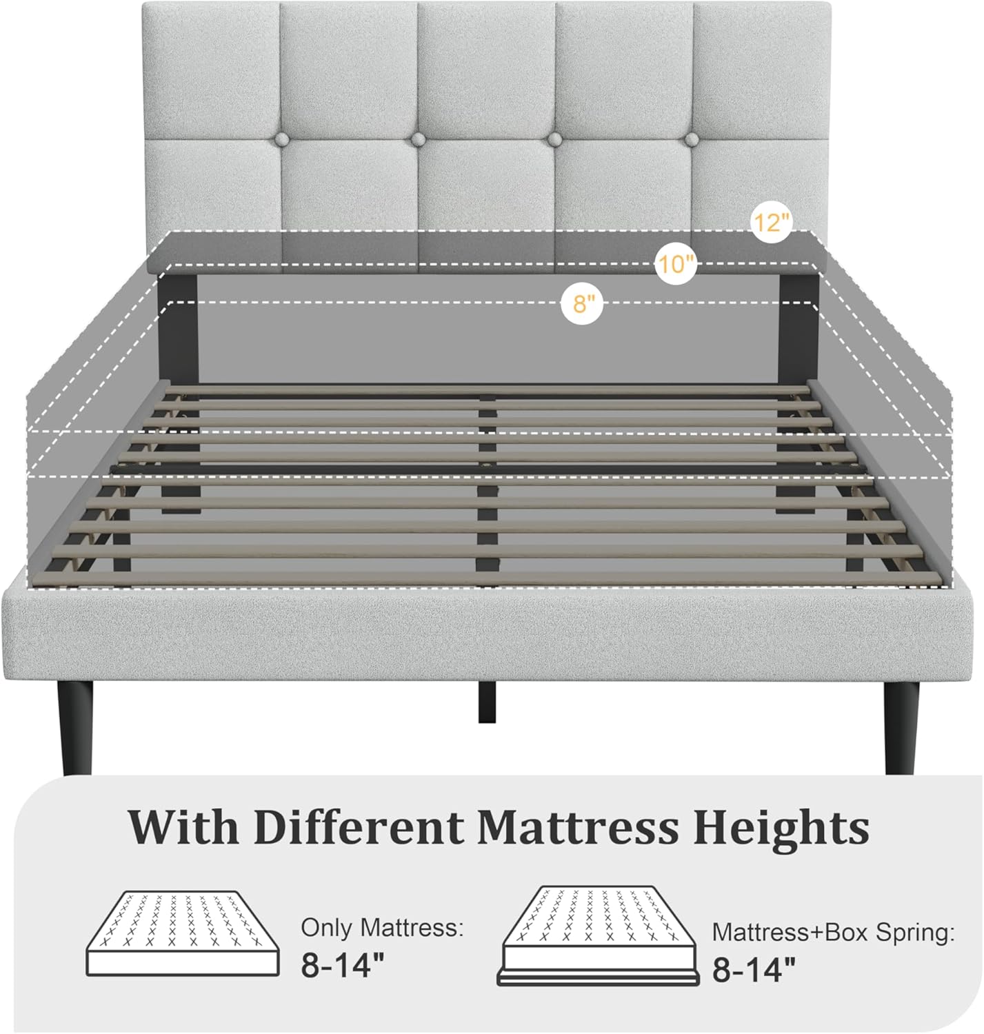 Full Size Bed Frame with Headboard – Full Bed Frame, Strong Wooden Slats, Noise-Free, Easy Assembly, No Box Spring Required (Light Gray, Full)