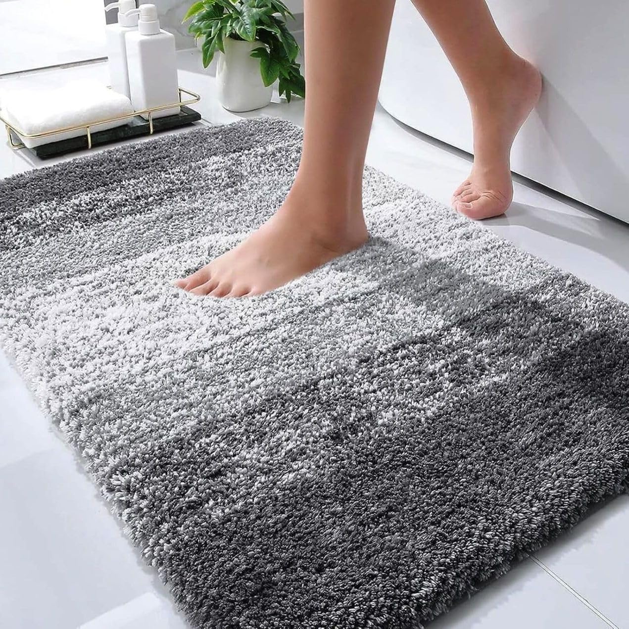 How Nice Door Mat Microfiber Anti-Skid Water Absorbent/Soaking Washable Mat for Bathroom/Entrance/Kitchen/Bedside/Door/Living-Room/Prayer Room matt (Stripe Mat Grey Matt)