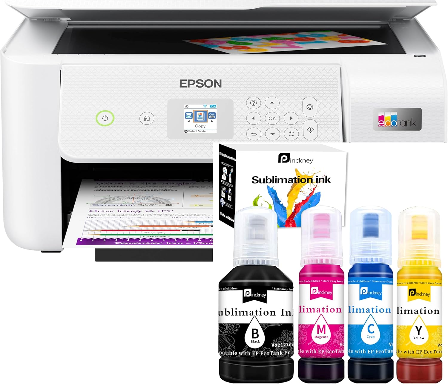 Pinckney Cartridge-Free Super-Tank Printer with Sublimation Ink Bundle for Heat Transfers