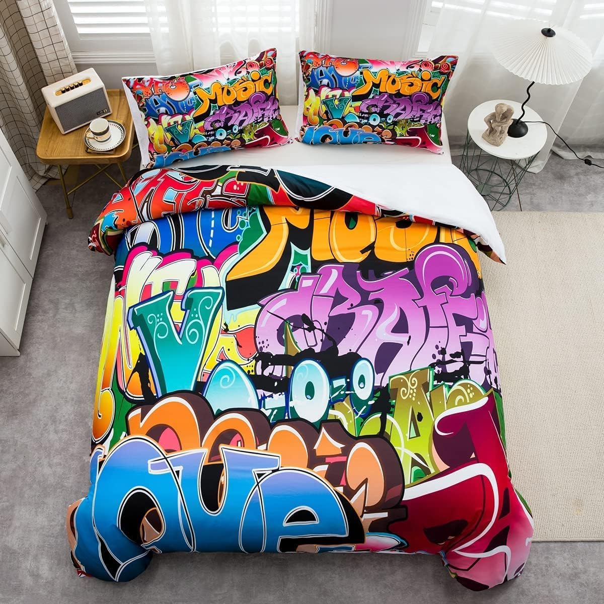 Juego de Estilo Graffiti Hip-Hop, Funda de edredón para niños y ilustración Juvenil, Funda de edredón Decor para Hombre Joven, Cultura callejera, 3 Piezas, - 2