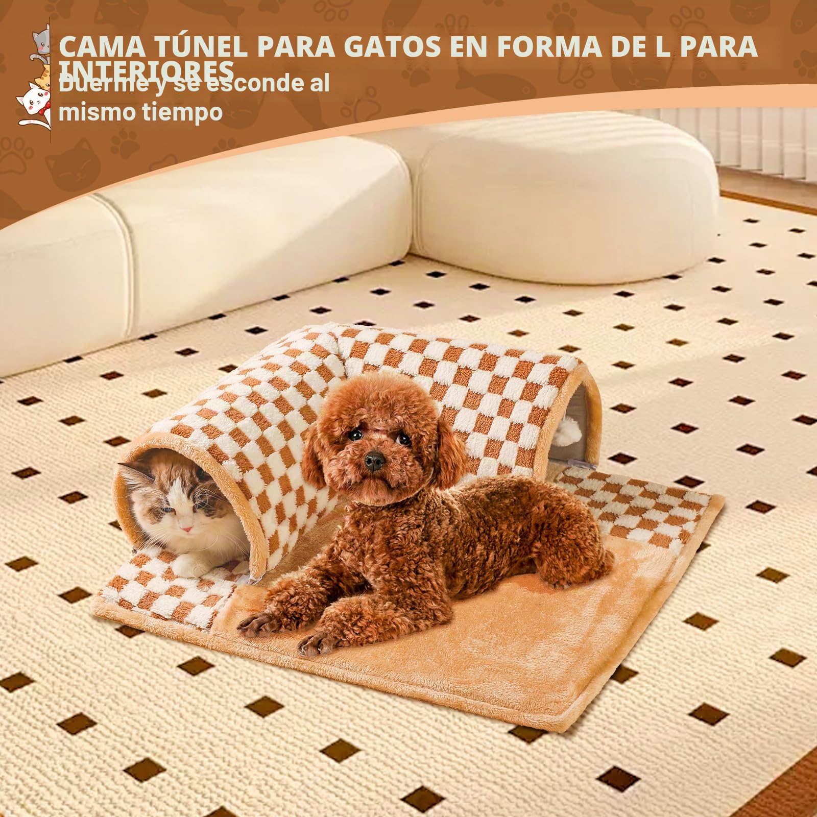 Marchul Cama tipo túnel para gatos para mascotas de interior, casa cueva interactiva para gatos, cama extraíble y lavable, juguete de túnel de juego para gatito/cachorro/conejo, 62 x 56 x 23 cm