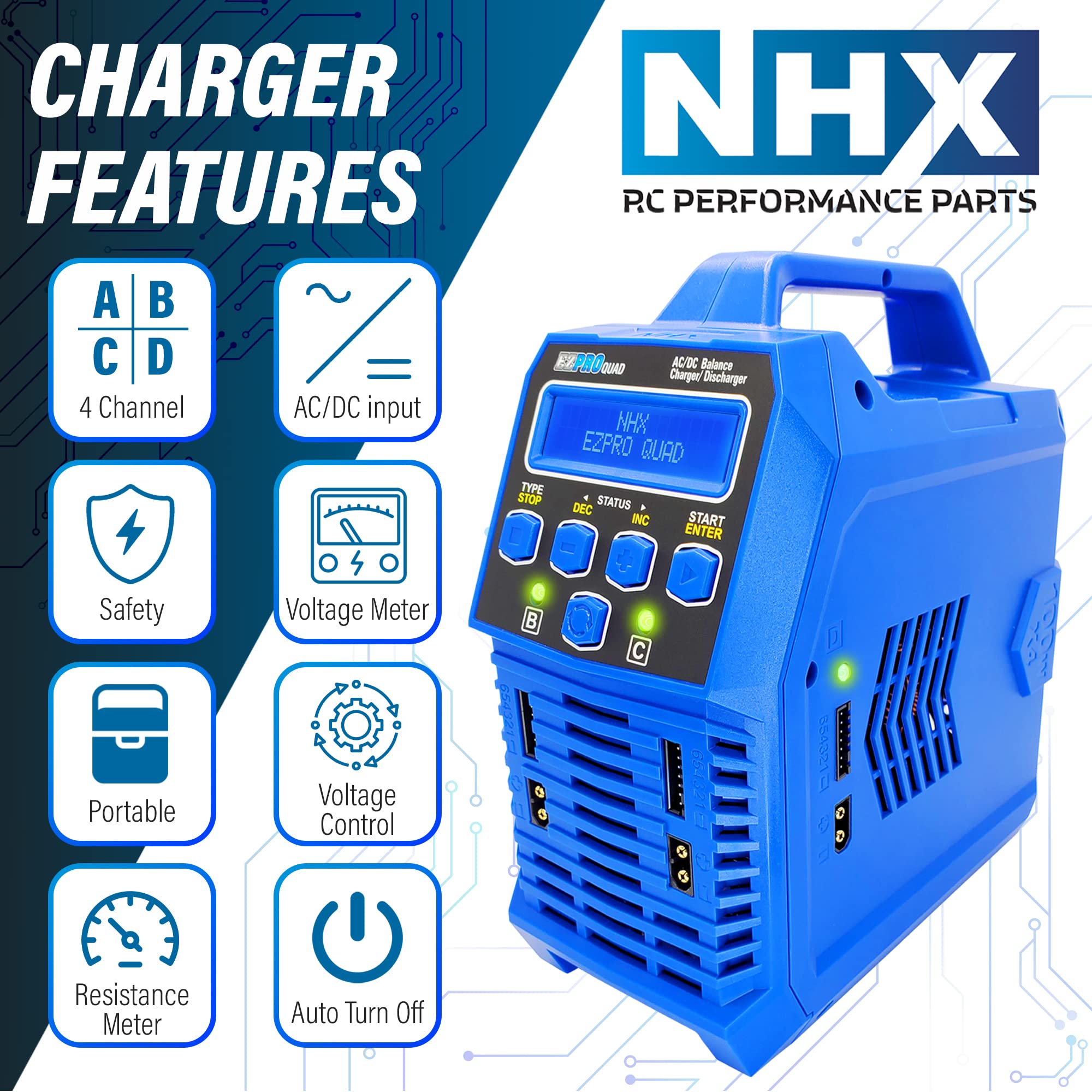 Amazon.com: NHX RC EZPRO Quad 100W X4 AC/DC 12A LiPo/Li-HV/NIMH